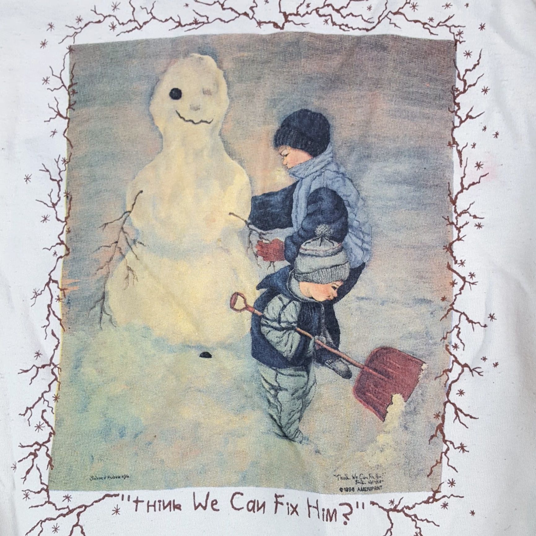 Gildan VINTAGE Snowman Christmas 90s Pullover Sweatshirt Gildan Cotton Polyester Fleece Crew Neck White Men L Snow Art Size US L / EU 52-54 / 3 - 3 Thumbnail