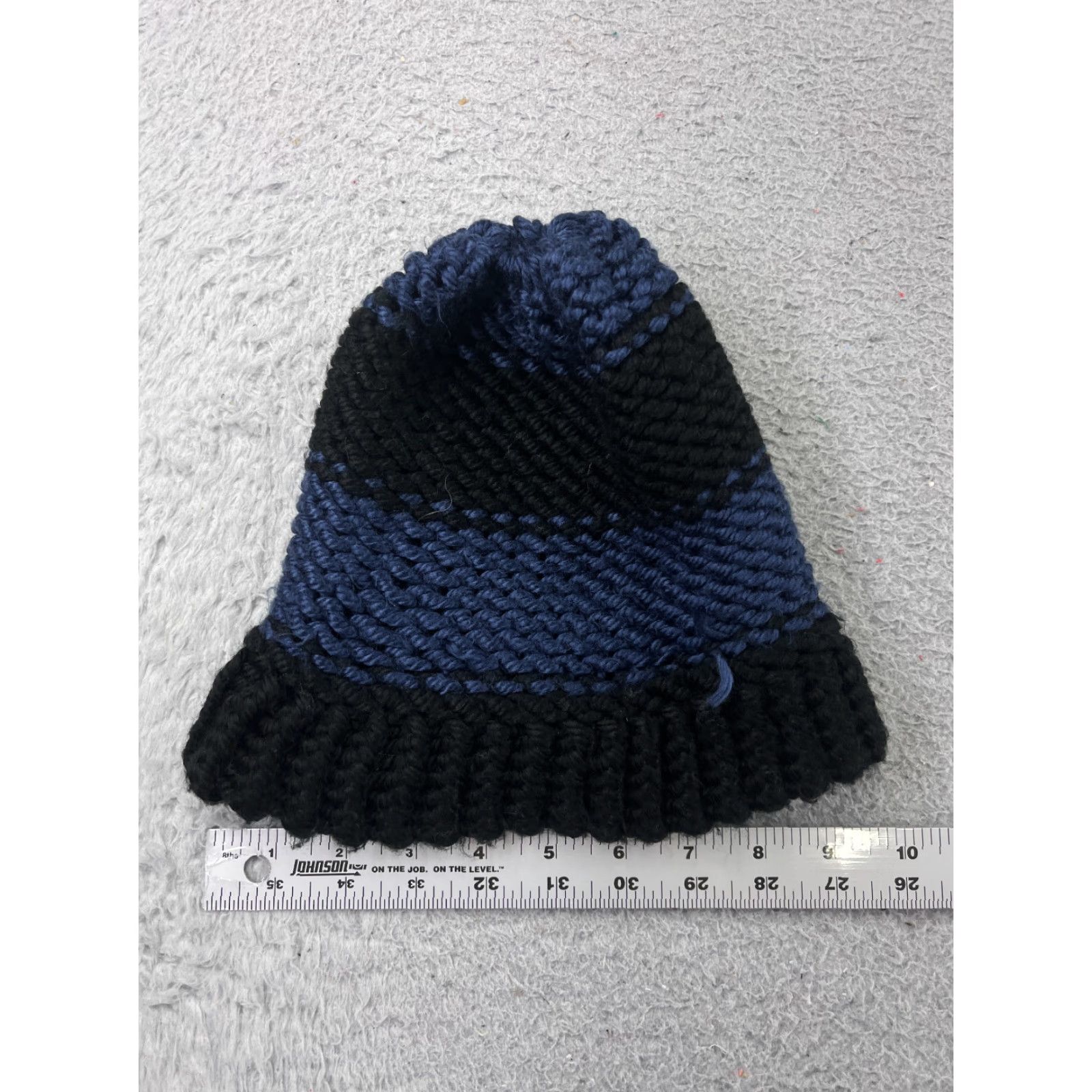 Vintage Handmade Beanie Knit Adult One Size Blue Stripe Acrylic Crochet Hat Unisex Winter Beanie - 90s/Outdoor Theme Mens Womens Size ONE SIZE - 6 Thumbnail