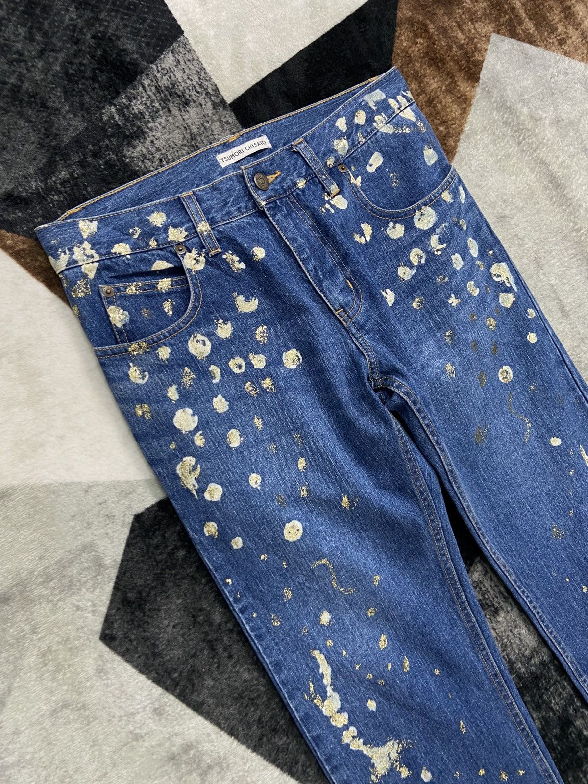 Tsumori Chisato Issey Art Tsumori Chisato Gold Splatter Hand Painted Jeans Size 26" / US 2 / IT 38 - 4 Thumbnail