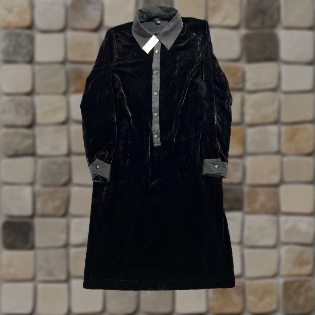 Talbots Talbots Shirt Dress Womens Petite 0P Black Velvet Long Sleeve Button Collared Party Cocktail New Size XS / US 0-2 / IT 36-38 - 1 Thumbnail