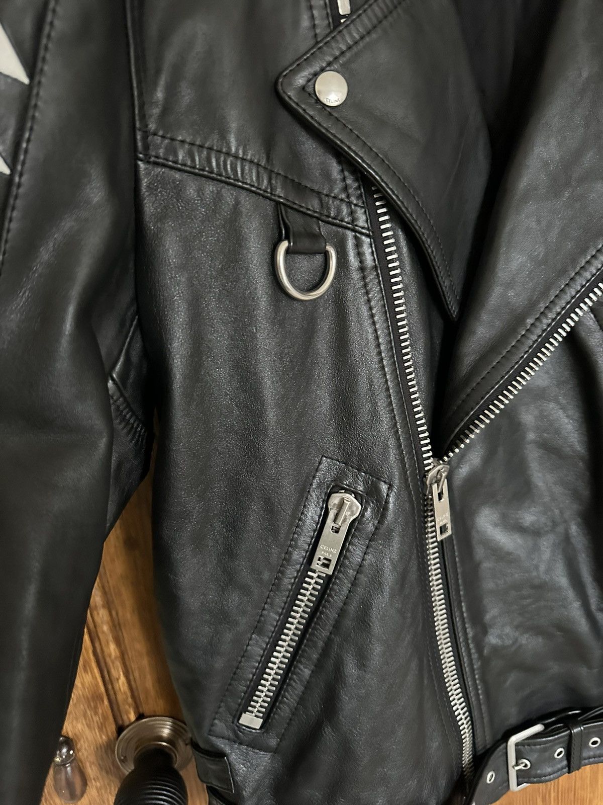Celine SS22 $6500🤑 Celine biker D Ring leather jacket checkerboard Size US L / EU 52-54 / 3 - 12 Thumbnail