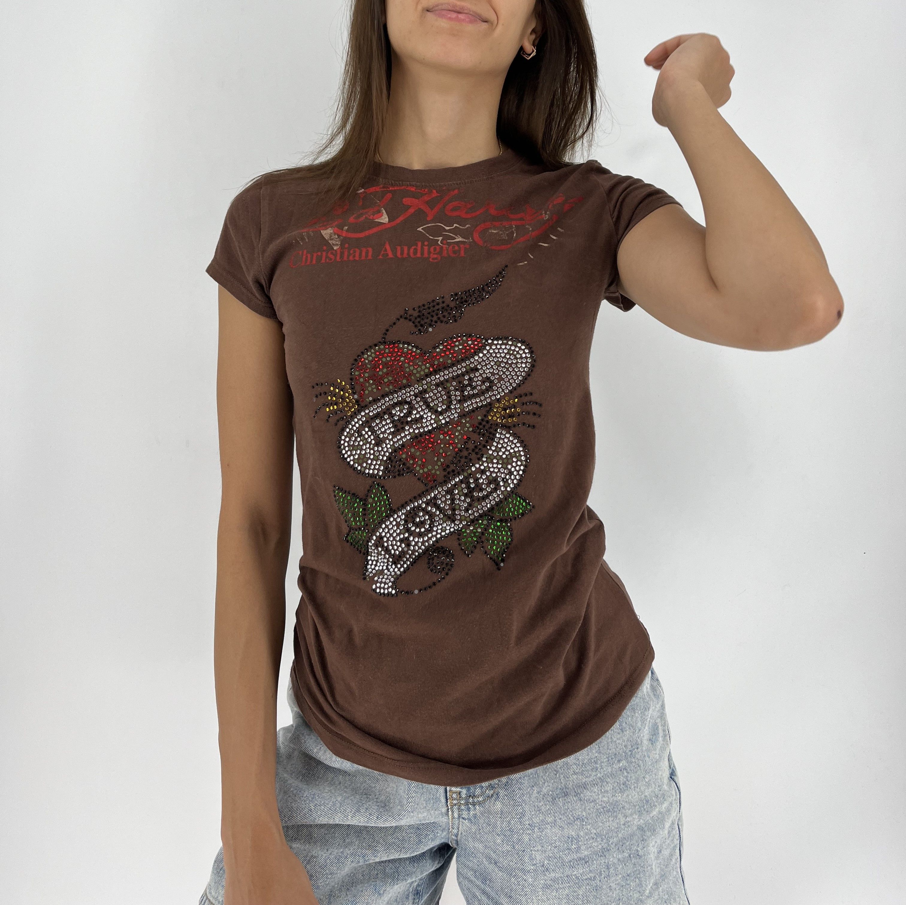 Christian Audigier × Ed Hardy Vintage Y2K Christian Audigier Women’s Rhinestones T-Shirt Size L / US 10 / IT 46 - 1 Thumbnail