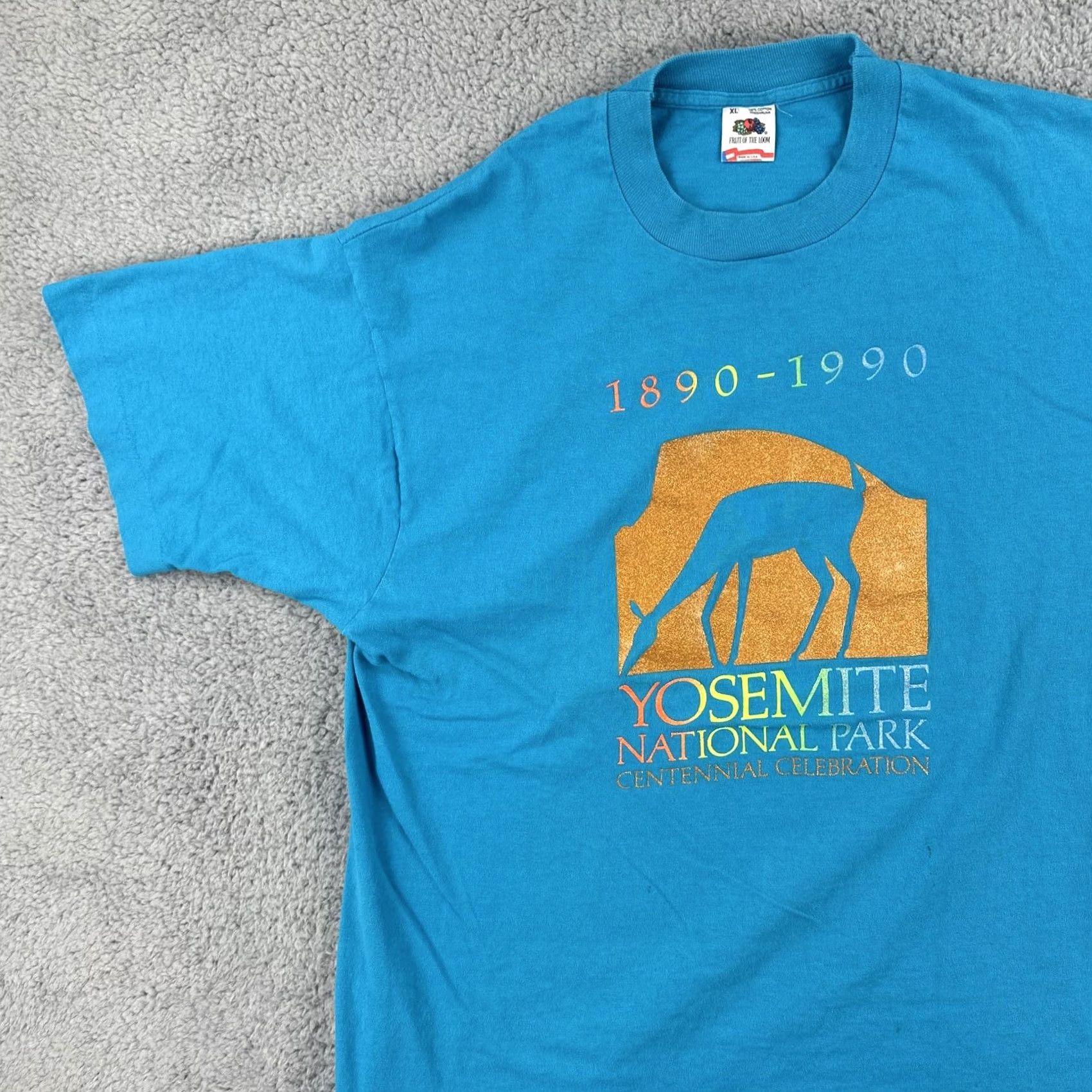 Fruit Of The Loom VINTAGE Fruit of the Loom Mens XL Blue SS T Shirt Made In USA 1990 Yosemite Park Tee Size US XL / EU 56 / 4 - 4 Thumbnail