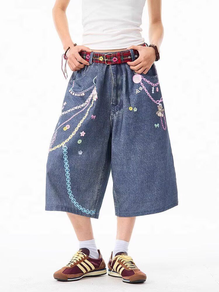 Japanese Brand Retro loose casual printed denim shorts Size US 32 / EU 48 - 5 Thumbnail