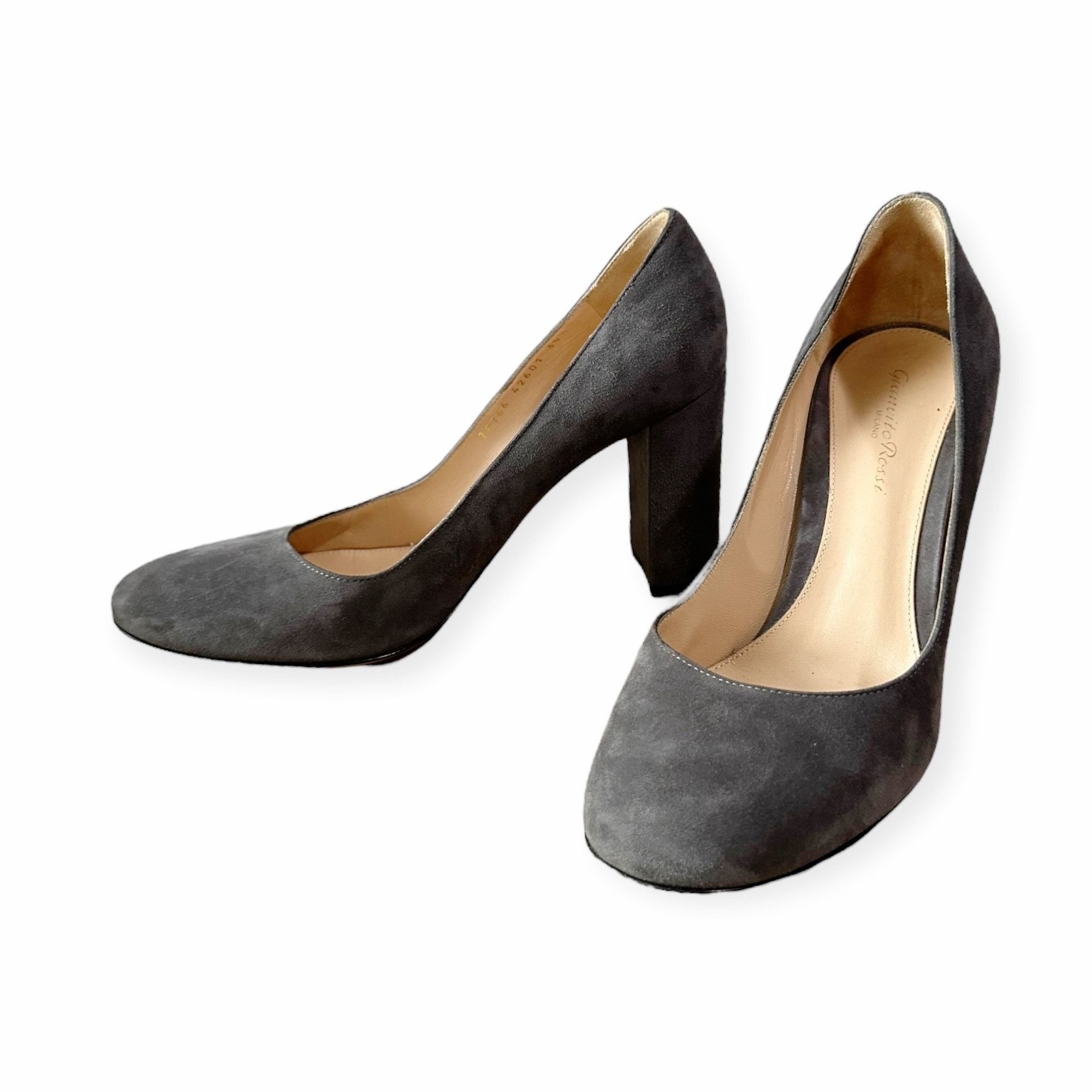 Gianvito Rossi Gianvito Rossi Round Toe 85mm Block Heel Pumps, Gray Suede, Size US 9.5 / IT 39.5 - 2 Thumbnail