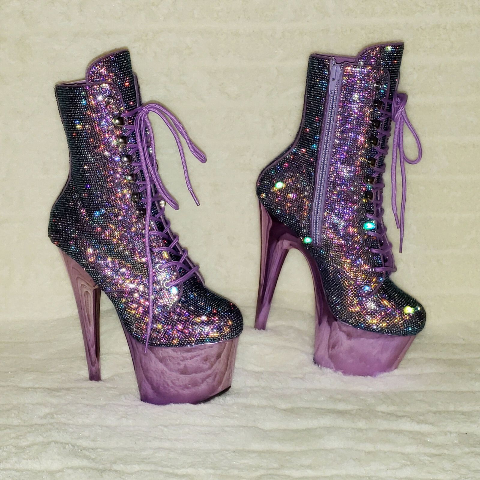 Other Adore 1020CHRS Bejeweled Purple Rhinestone 7" High Heel Plat Size US 10 / IT 40 - 2 Thumbnail
