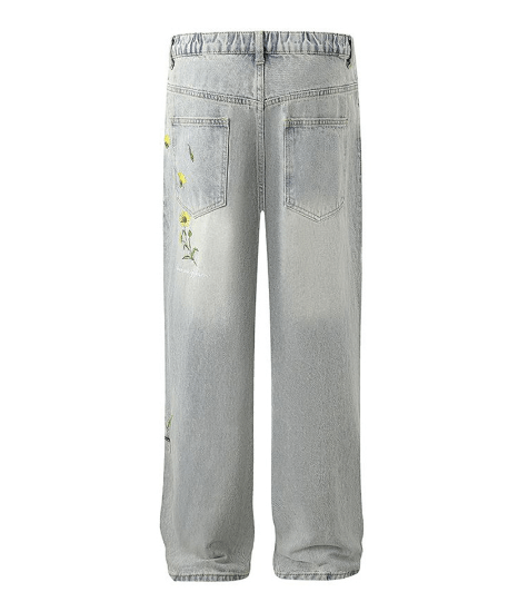 Japanese Brand × Jean Straight-leg baggy jeans with floral embroidery Size US 32 / EU 48 - 2 Thumbnail