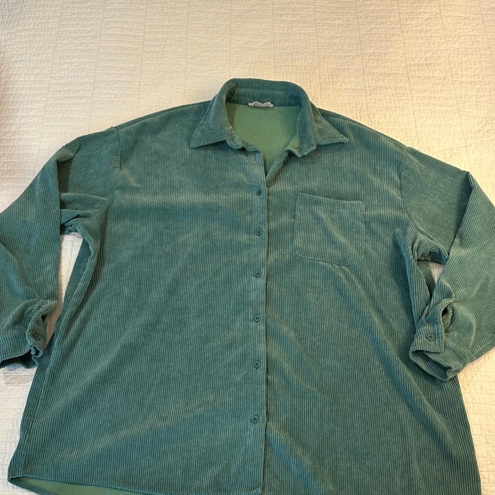 Other Audrey 3+1 M/L Oversized Corduroy Button Down Shirt Teal EUC Size L / US 10 / IT 46 - 2 Thumbnail