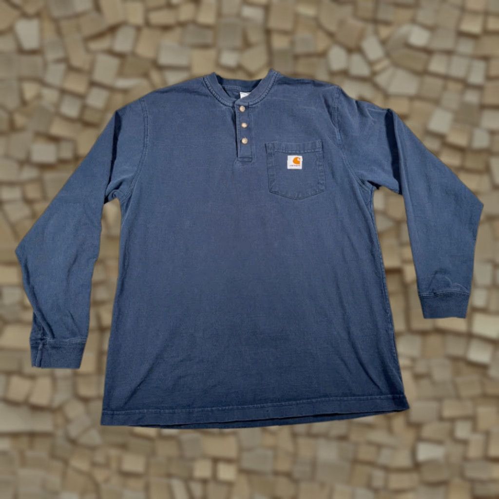 Carhartt VINTAGE Carhartt Shirt Adult MEDIUM Blue Henley Workwear Heritage Cotton Long Sleeve Y2K Size US M / EU 48-50 / 2 - 1 Thumbnail