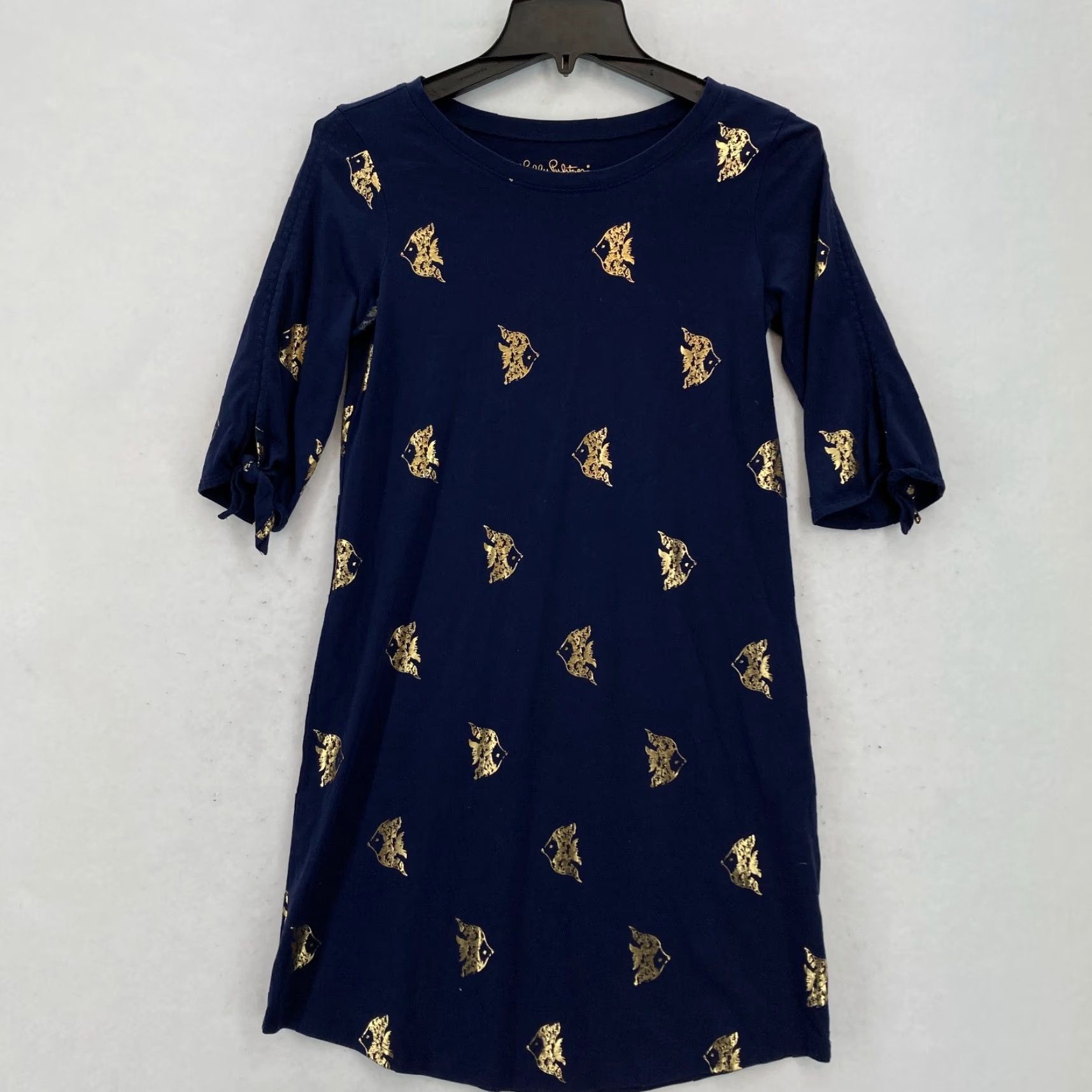 Lilly Pulitzer Lilly Pulitzer XS Navy Gold Foil Fish Print Tunic Dress Pima Cotton Nautical Size XS / US 0-2 / IT 36-38 - 2 Thumbnail