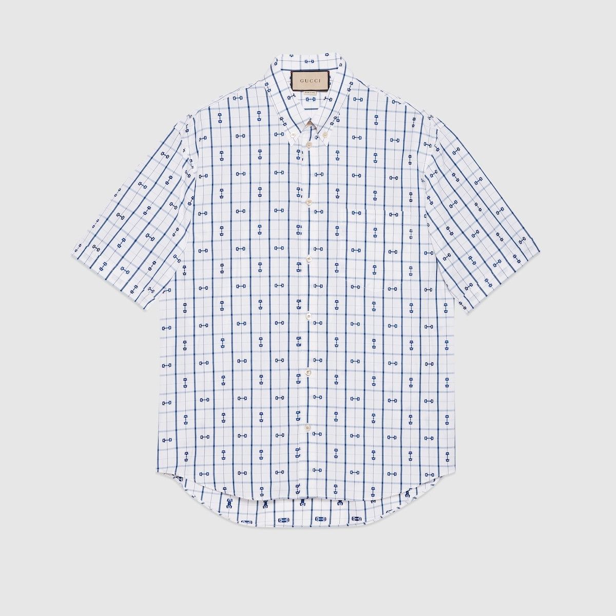 Gucci o1mt1gz0325 Horsebit Print Cotton Shirt in Ivory/Blue Size US M / EU 48-50 / 2 - 1 Thumbnail