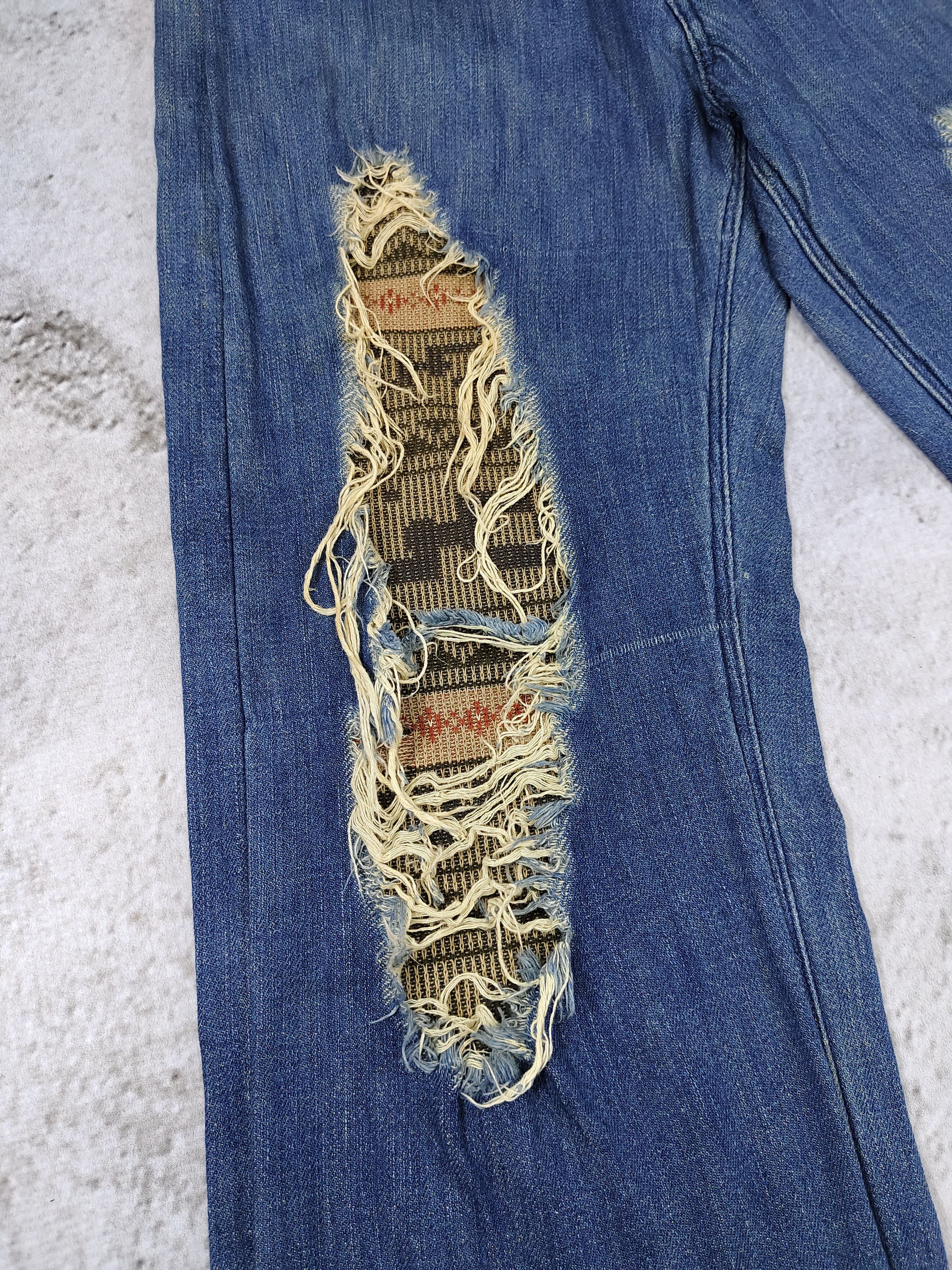 Japanese Brand STALL🇯🇵 Tribal Woven Layer Distressed Selvedge Denim Jeans Size US 34 / EU 50 - 4 Thumbnail