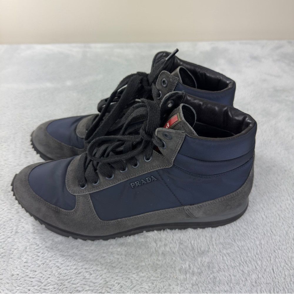 Prada Prada Hi Top Grey/Blue Nylon and Suede High Top Sneaker Sz Size US 7.5 / EU 40-41 - 8 Thumbnail