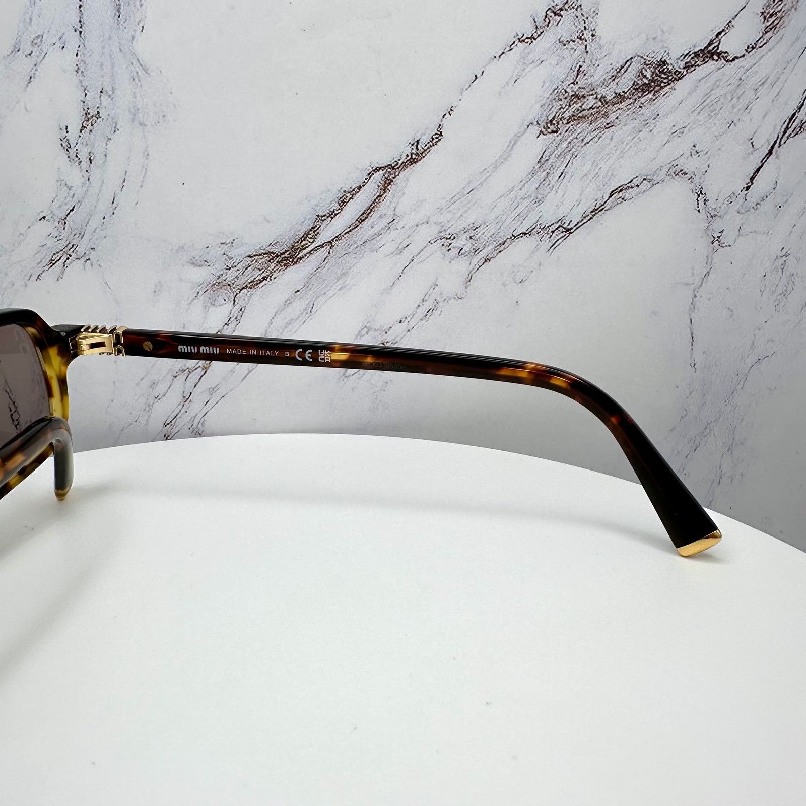 Miu Miu New MIU MIU Sunglasses Brown Tortoise Rectangular Gold Logo Size ONE SIZE - 6 Thumbnail