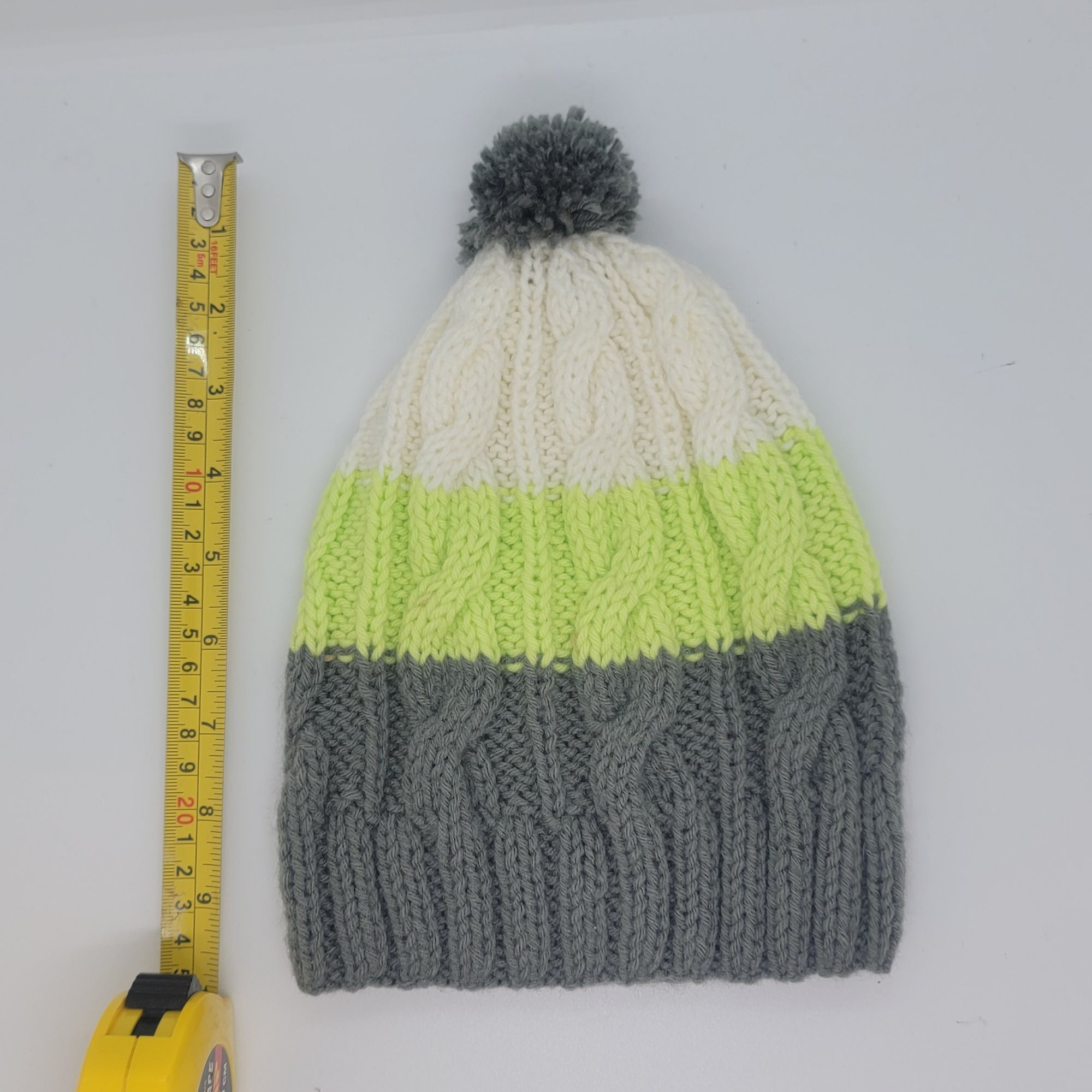 Other ⭐Adult Unisex Handmade Pom Beanie Cable Knit Color Block Gre Size ONE SIZE - 6 Thumbnail