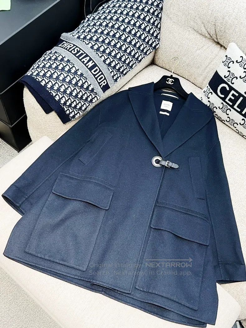 Hermes Hermes 22 Model Navy Blue Silver Buckle Collar Coat Size XS / US 0-2 / IT 36-38 - 2 Thumbnail