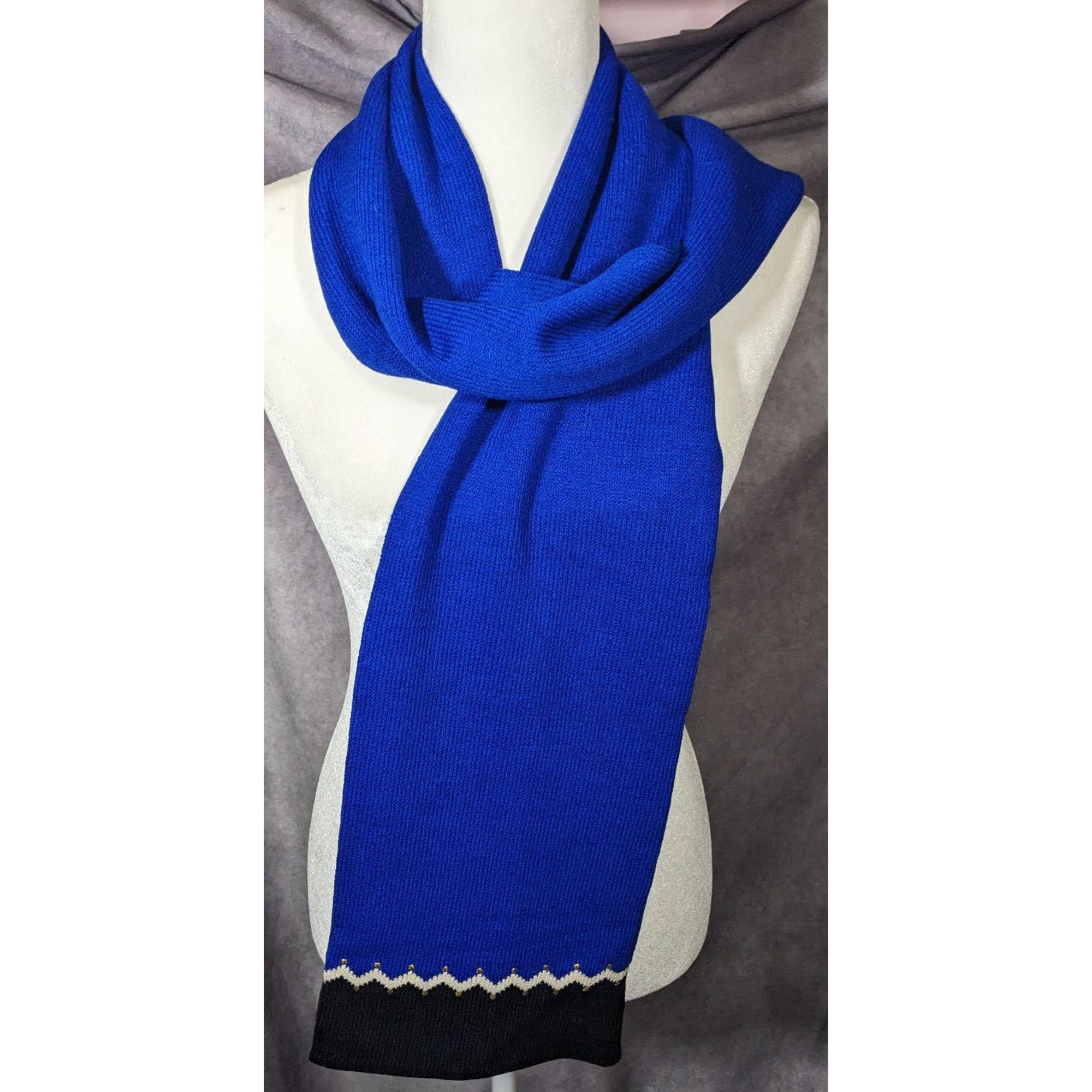 Other St. John Santana Blue And Black Knit Wool Scarf Size ONE SIZE - 8 Thumbnail