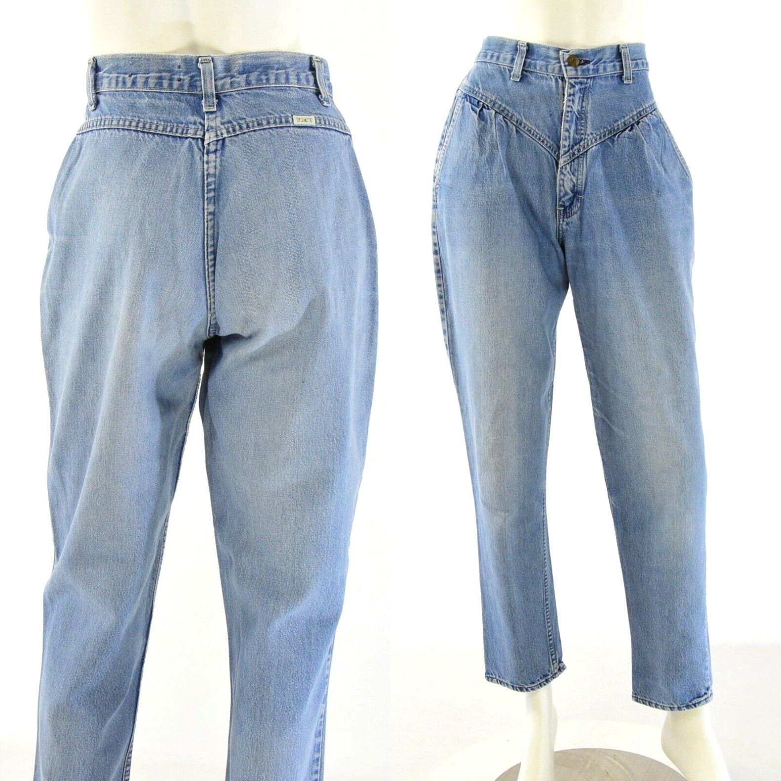 image of 70's Vintage High Waist Pleated Jeans Sycamore Medium Wash Women’S 2 Western in White, Women's