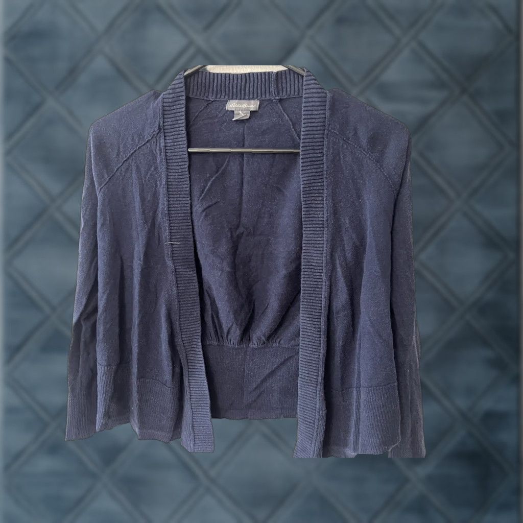 Eddie Bauer EDDIE BAUER Women's Cardigan Sweater XS Long Sleeve Open Knit Solid Navy Blue 100% Cotton Classic Modern Size XS / US 0-2 / IT 36-38 - 1 Thumbnail