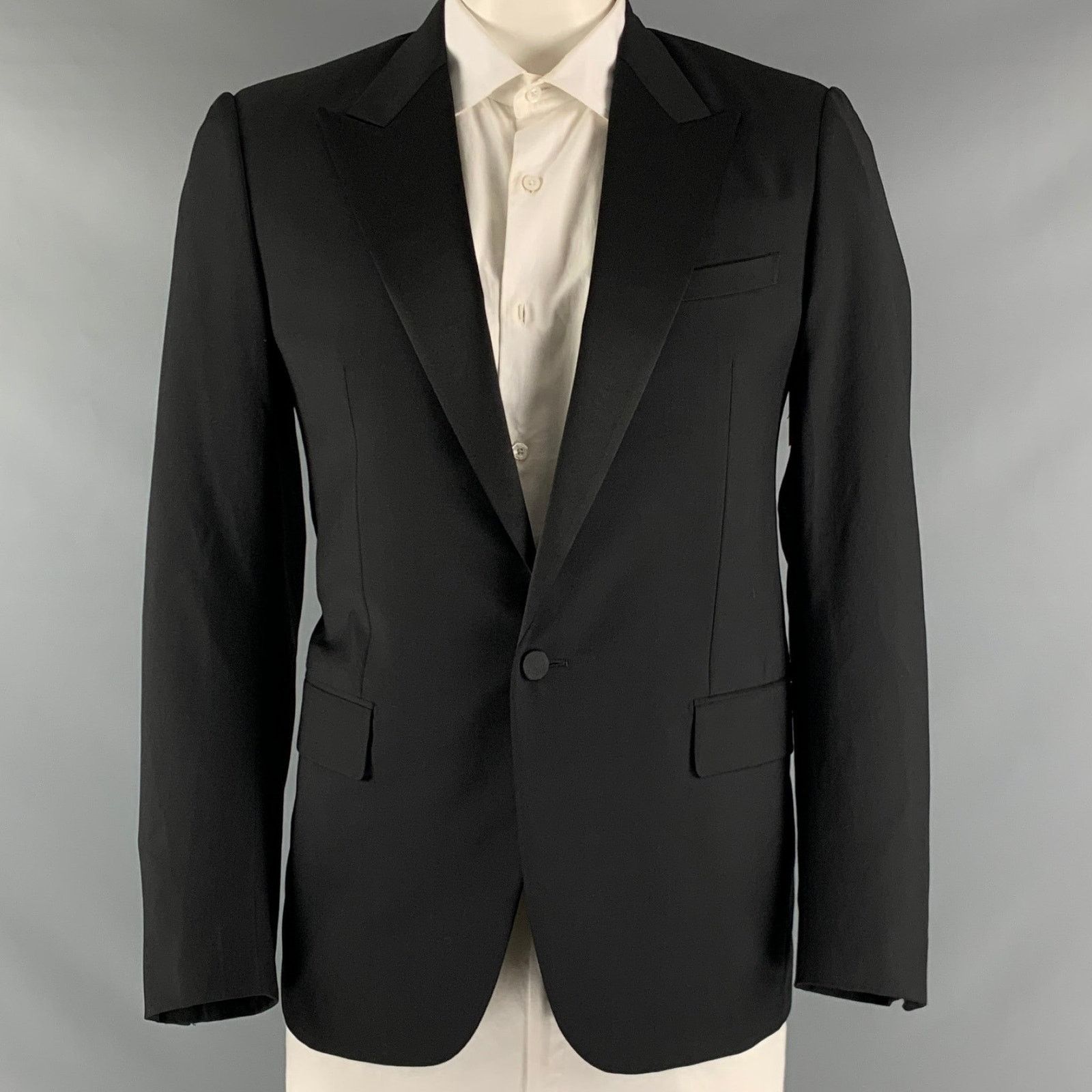 Lanvin LANVIN Size 42 Black Solid Wool Mohair Peak Lapel Sport Coat Size 42R - 1 Thumbnail