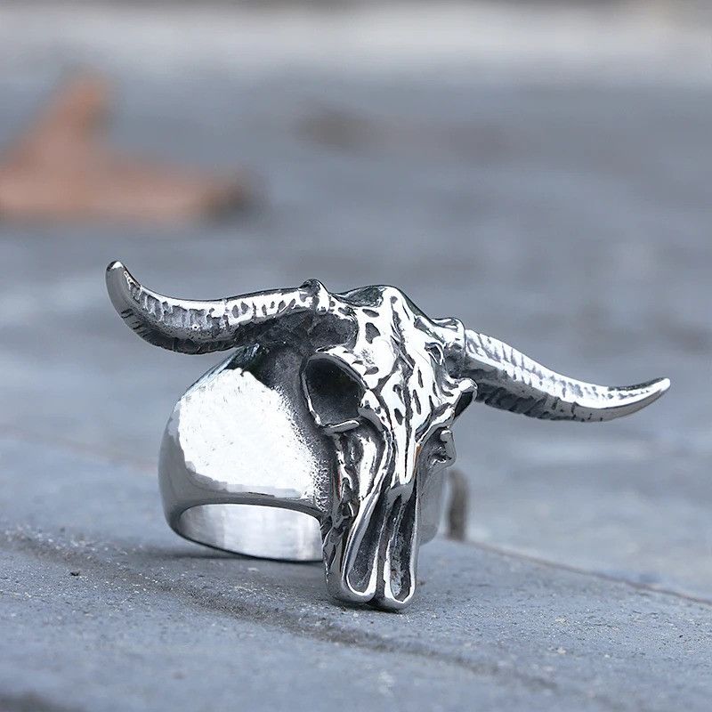 Vintage Bull Skull Ring Biker Size ONE SIZE - 2 Thumbnail