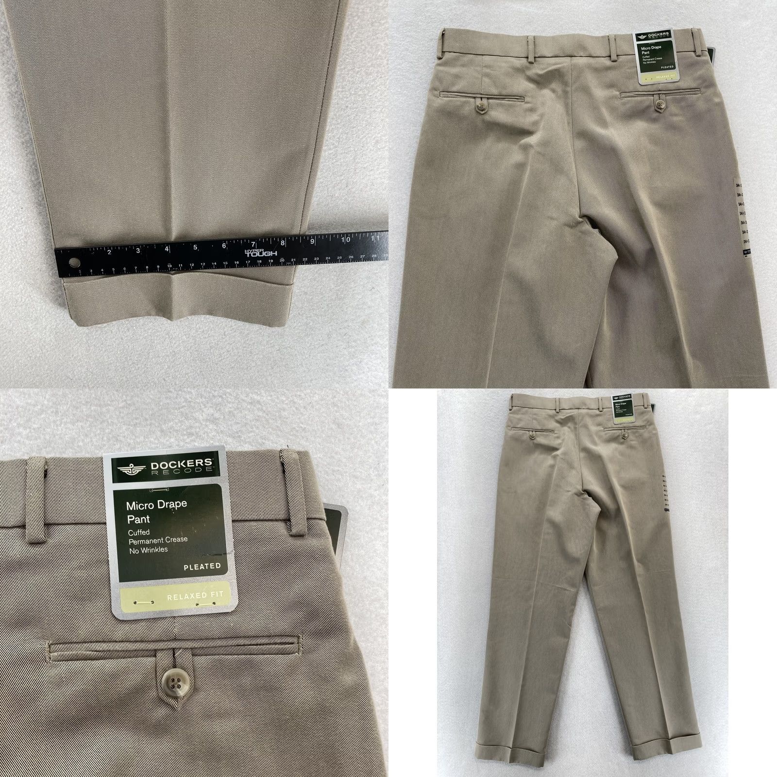Dockers VINTAGE Dockers Recode Micro Drape Pants Mens 34x32 Khaki Relaxed Fit Pleated Cuffed NWT Size US 34 / EU 50 - 9 Thumbnail