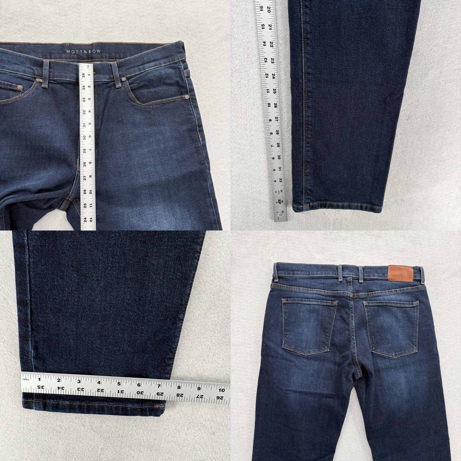 Mott & Bow Mott & Bow Jeans Slim Mens 35x34 Blue Dark Wash Denim Pants Slim Stretch Cotton Blend Pockets Zip 35 Inseam Straight Size US 35 - 8 Thumbnail