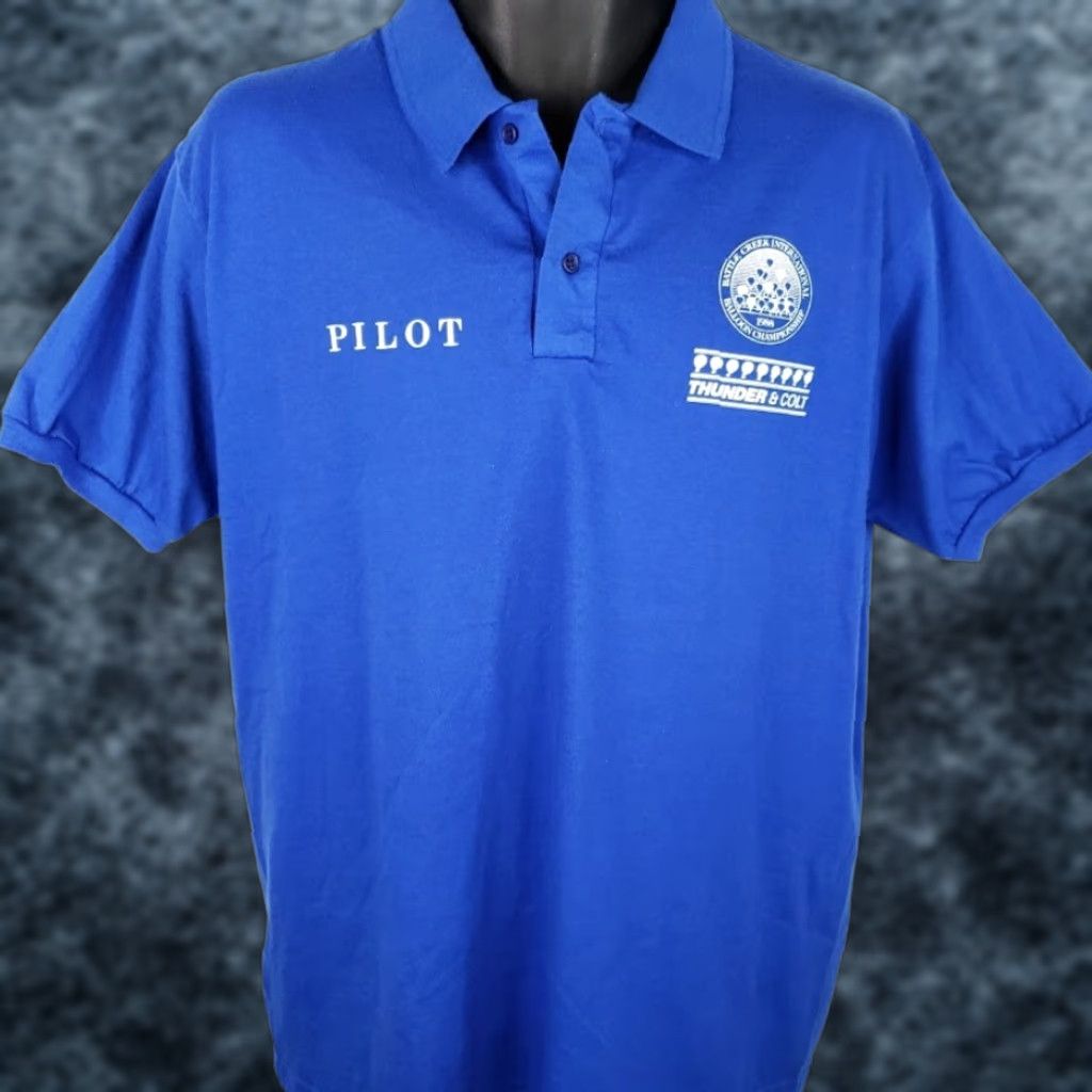 Anvil VINTAGE Thunder & Colt Hot Air Balloon Polo Shirt Mens M Blue Size US M / EU 48-50 / 2 - 1 Thumbnail