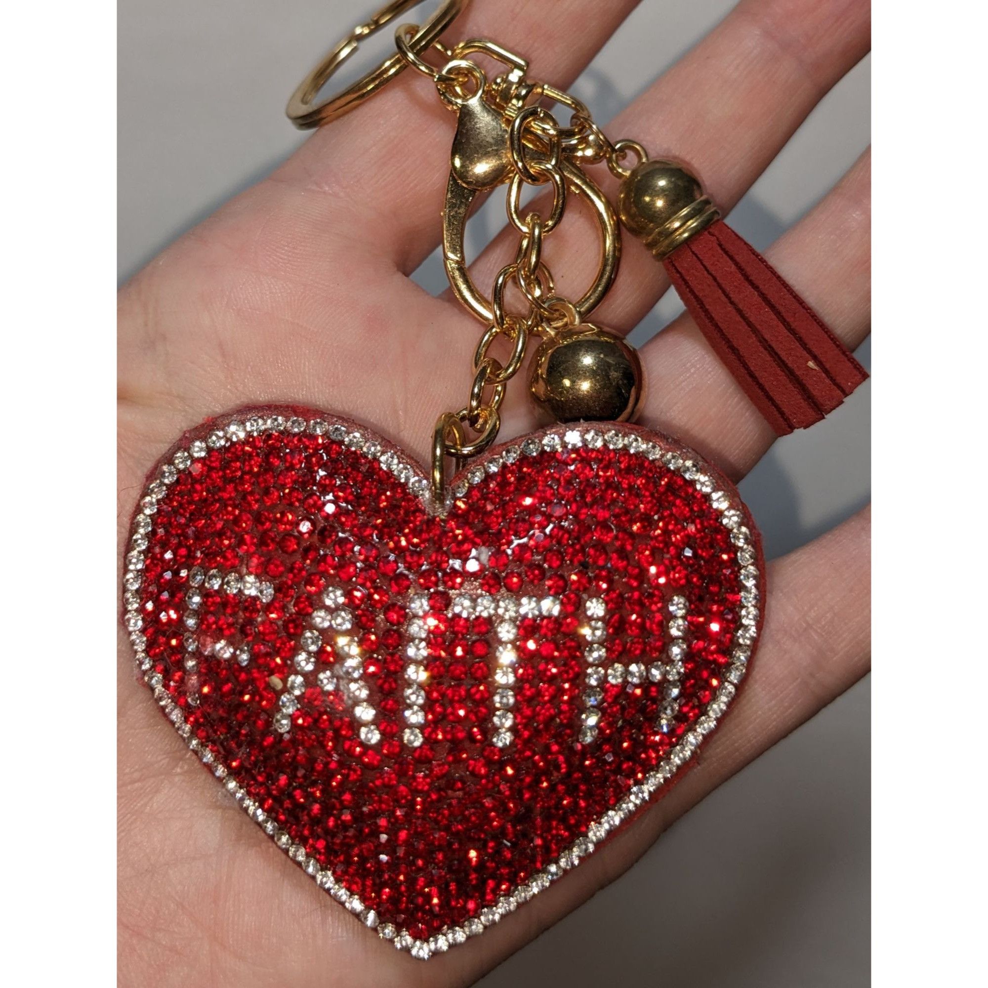 Other Rhinestone Heart "Faith" Keychain With Gold Accents & Tassel Size ONE SIZE - 1 Thumbnail