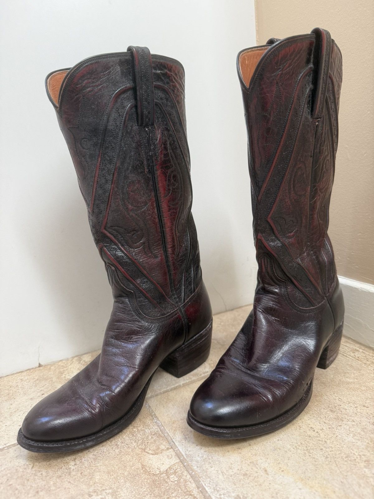 Lucchese Vintage Lucchese San Antonio Burgundy Black Cowboy Boots 6B Size US 6 / IT 36 - 2 Thumbnail