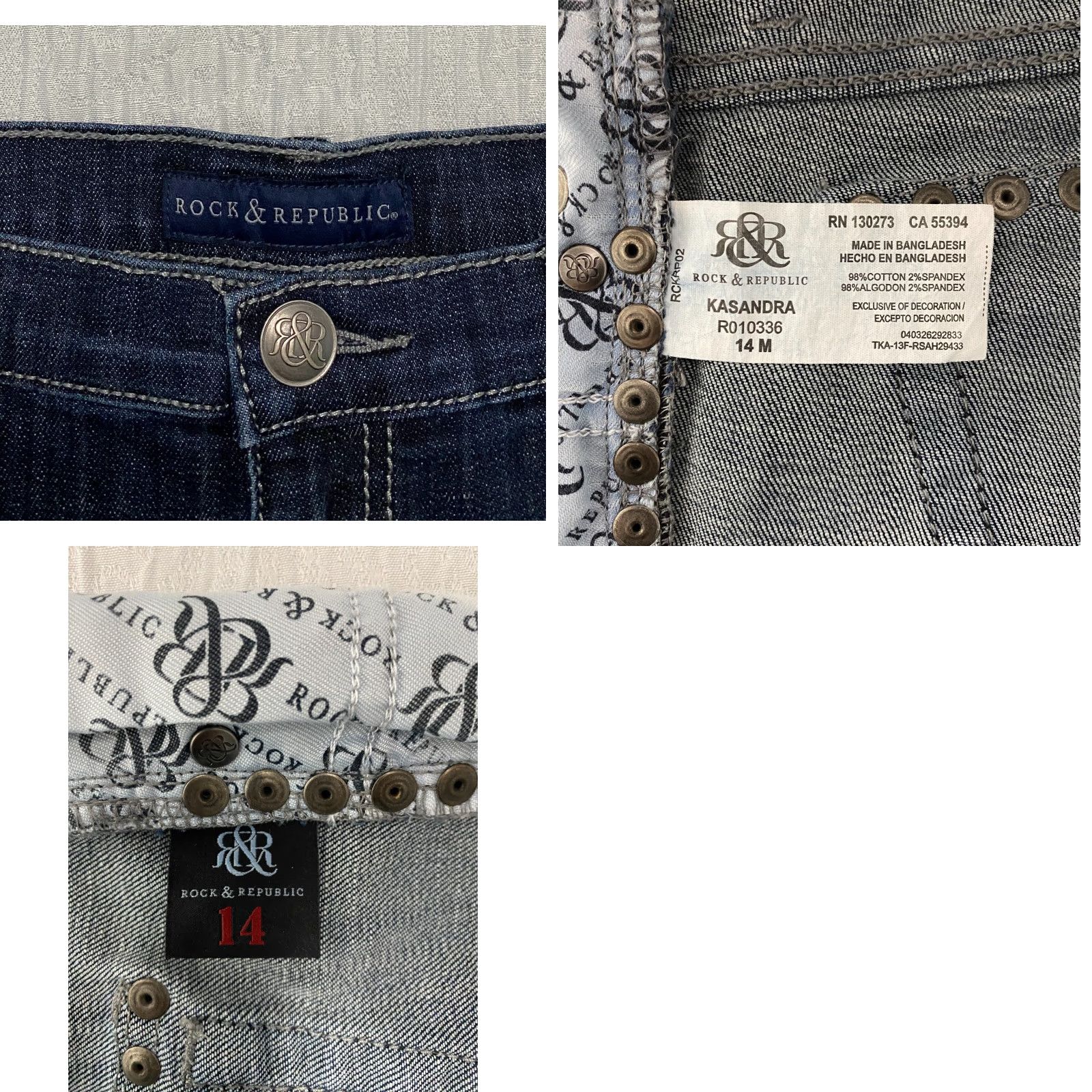 Vintage VINTAGE Rock & Republic Kasandra Capri Womens 14 Blue Denim Jeans 5-Pocket Stretch Flap Pockets Regular Jeans Womens Size ONE SIZE - 9 Thumbnail