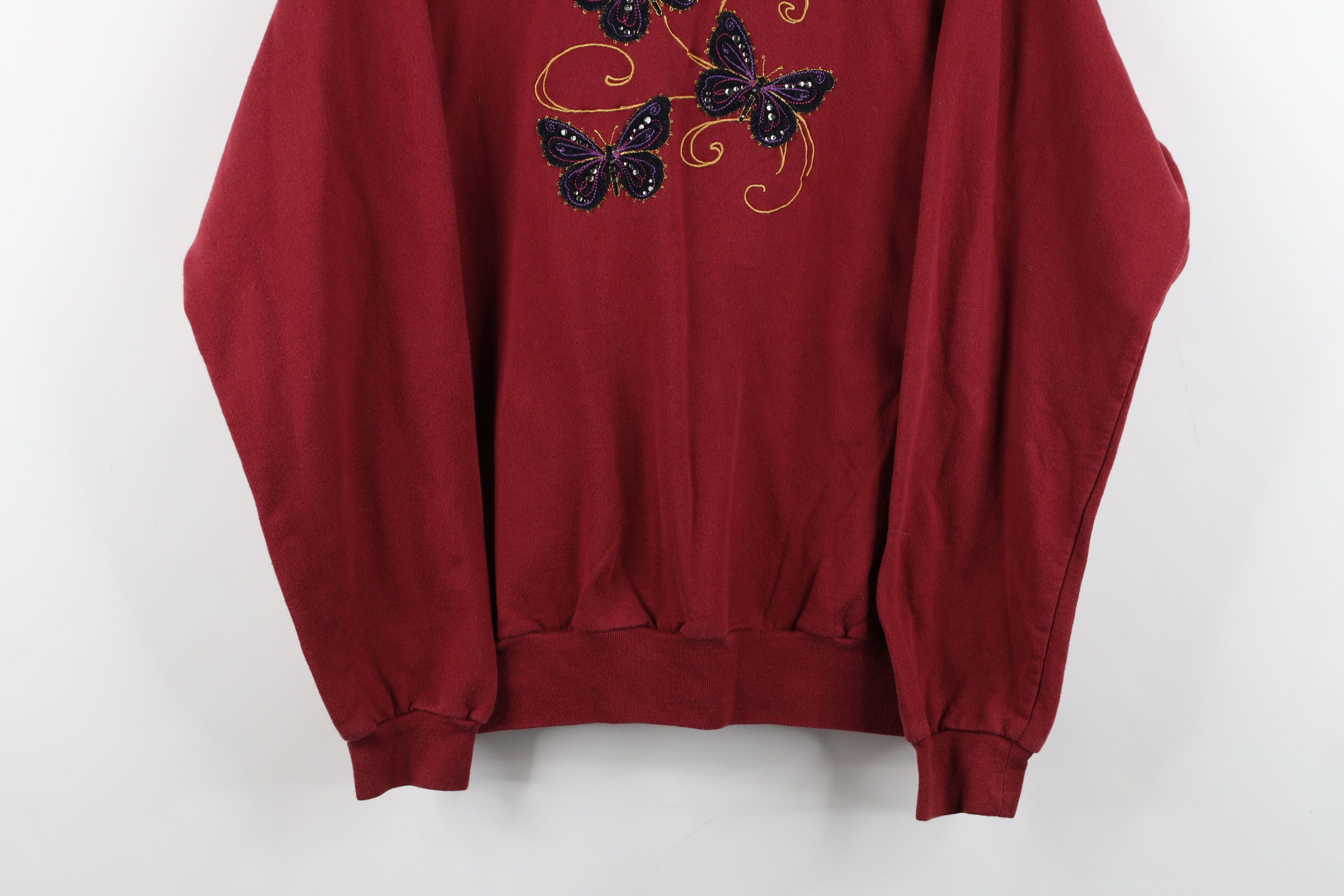Vintage Vintage 90s Streetwear Sequin Butterfly Sweatshirt Red Size L / US 10 / IT 46 - 3 Thumbnail