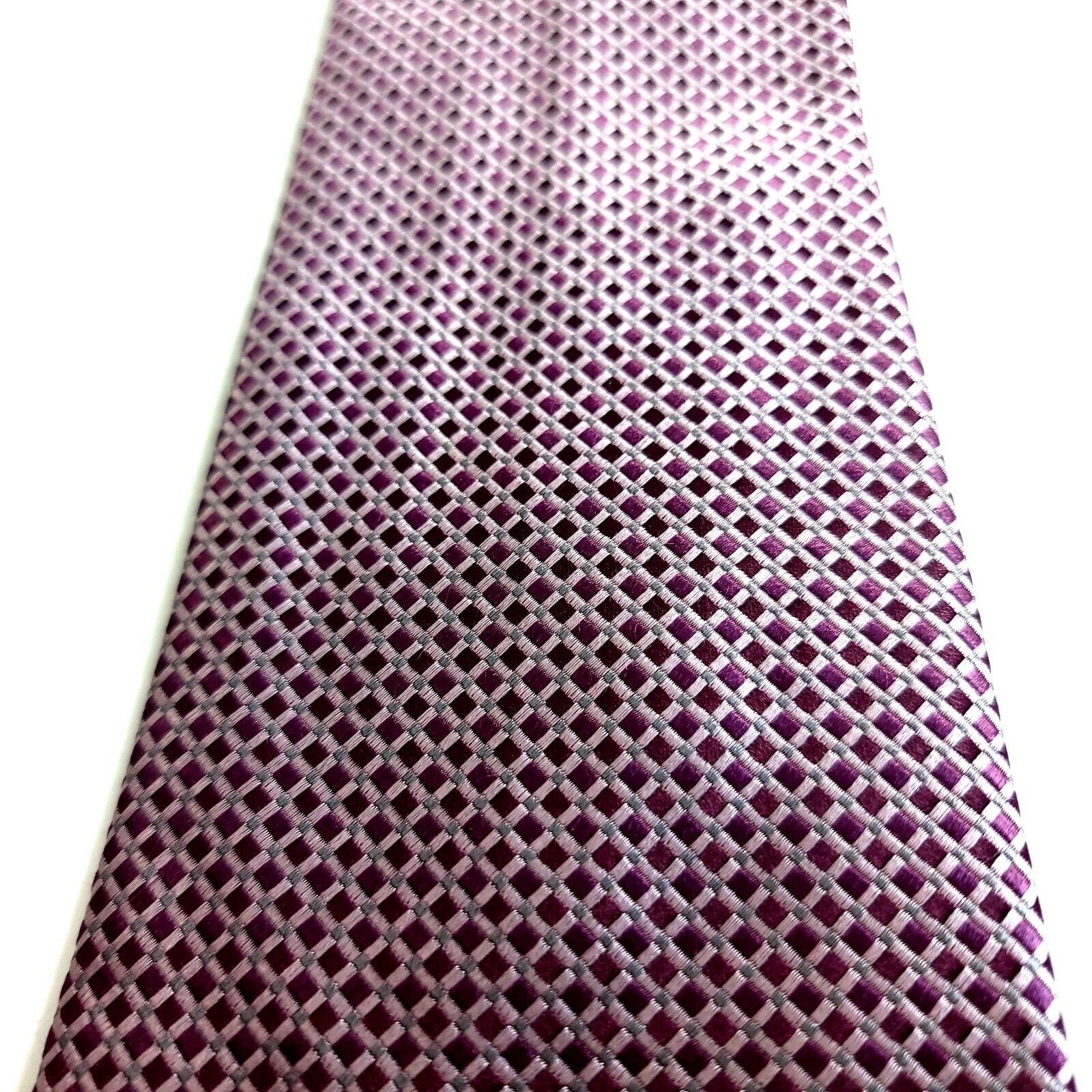 Designer Kenneth Roberts Platinum Purple Pink Woven Check Silk Tie Size ONE SIZE - 2 Thumbnail