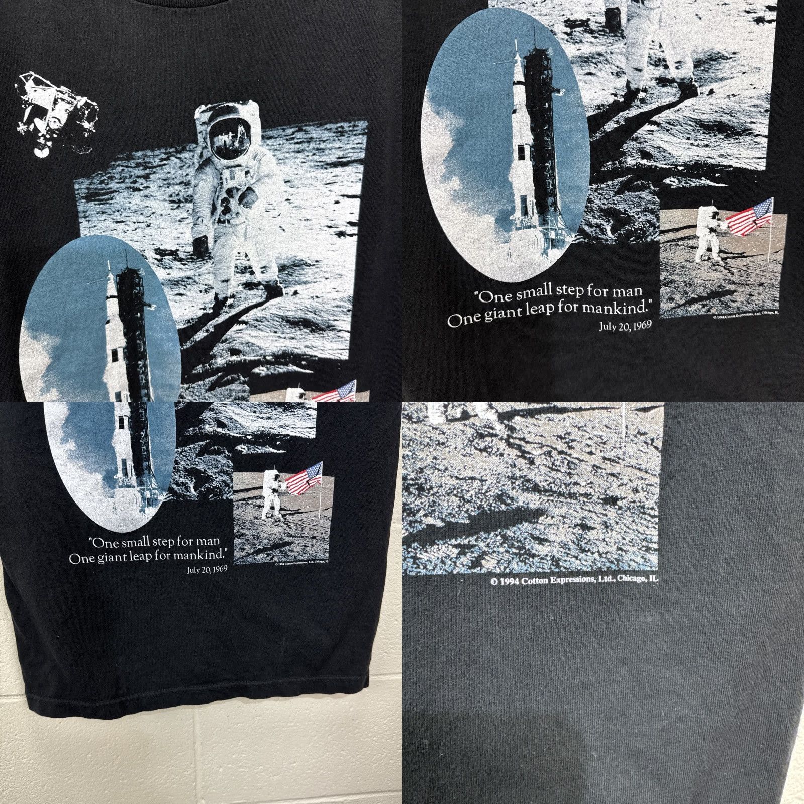 NASA VINTAGE Cotton Expressions T-Shirt Space 90s Adult Small Black Cotton Expressions 90s NASA One Small Step Graphic Print Mens Size US S / EU 44-46 / 1 - 8 Thumbnail