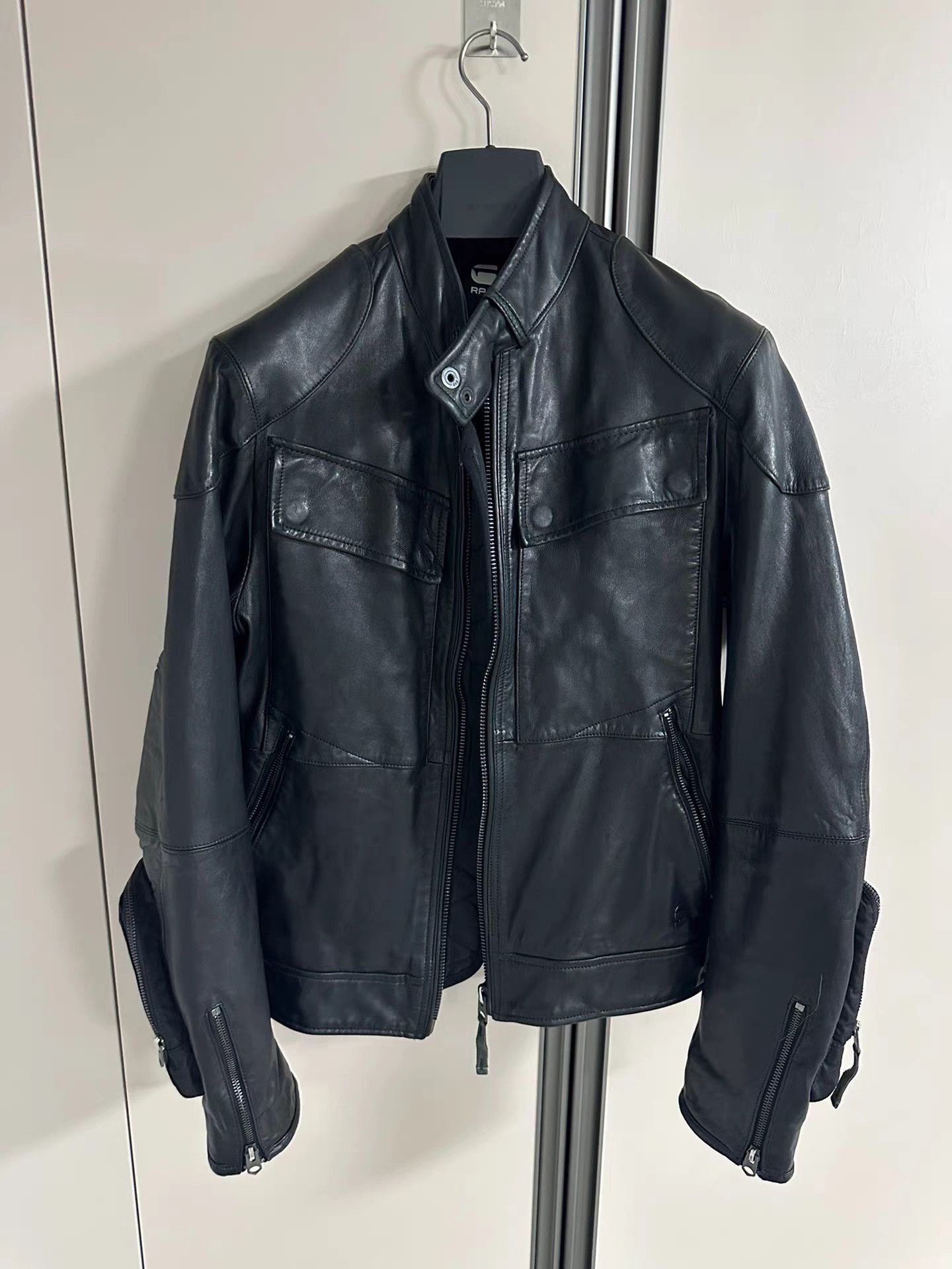 G-Star Black Leather Jacket with Zip Pockets - Size M Size US M / EU 48-50 / 2 - 1 Thumbnail