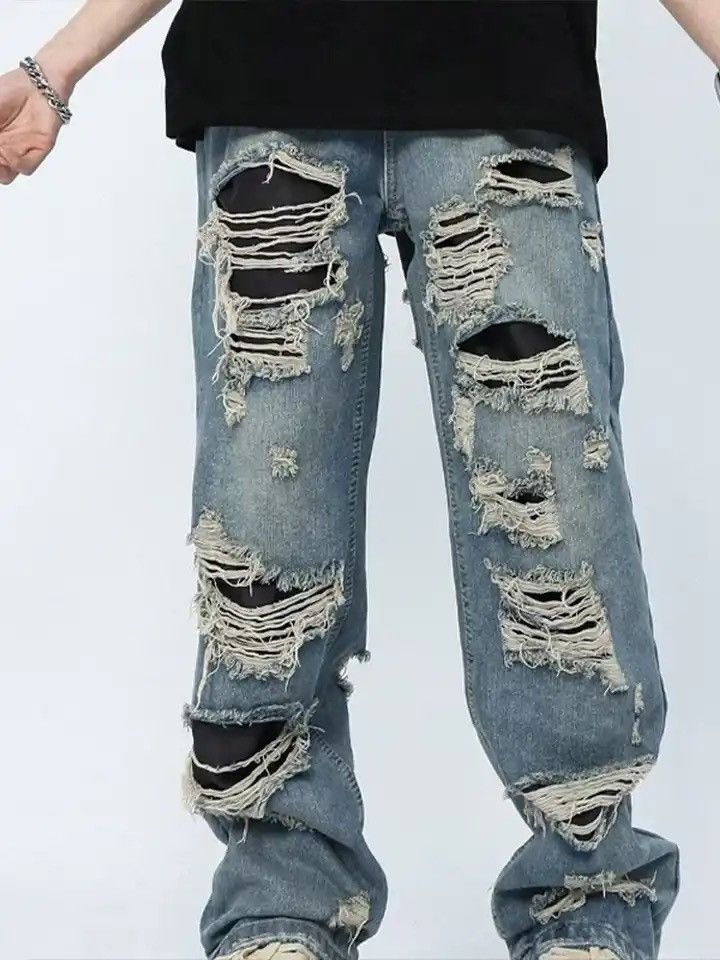 Japanese Brand × Vintage Straight Hole Beggar Zipper Long Pants Men Size US 28 / EU 44 - 6 Thumbnail