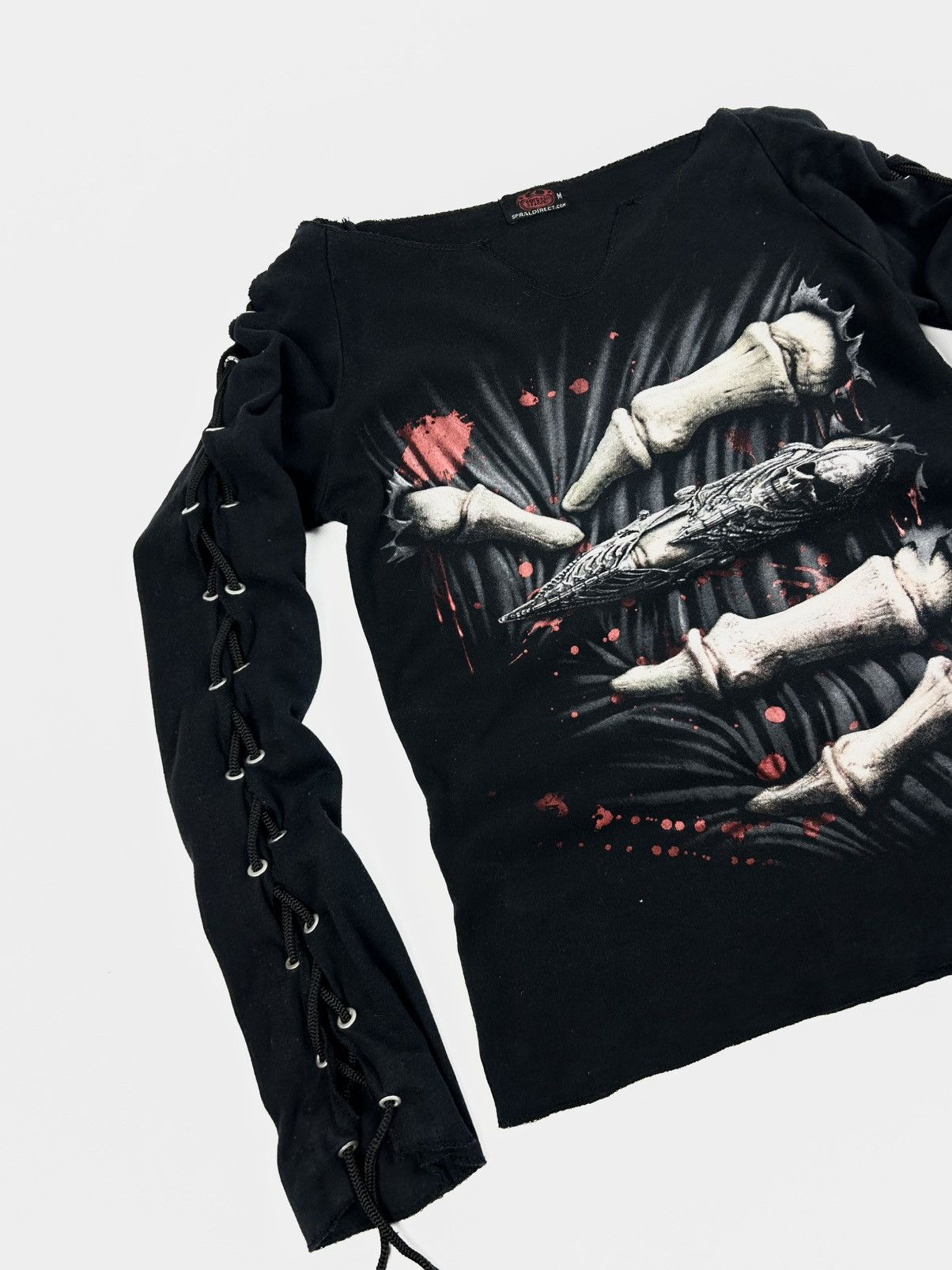 Japanese Brand Spiral Gothic Lace-Up Long Sleeve Shirt Skeleton Y2K Top Size M / US 6-8 / IT 42-44 - 7 Thumbnail