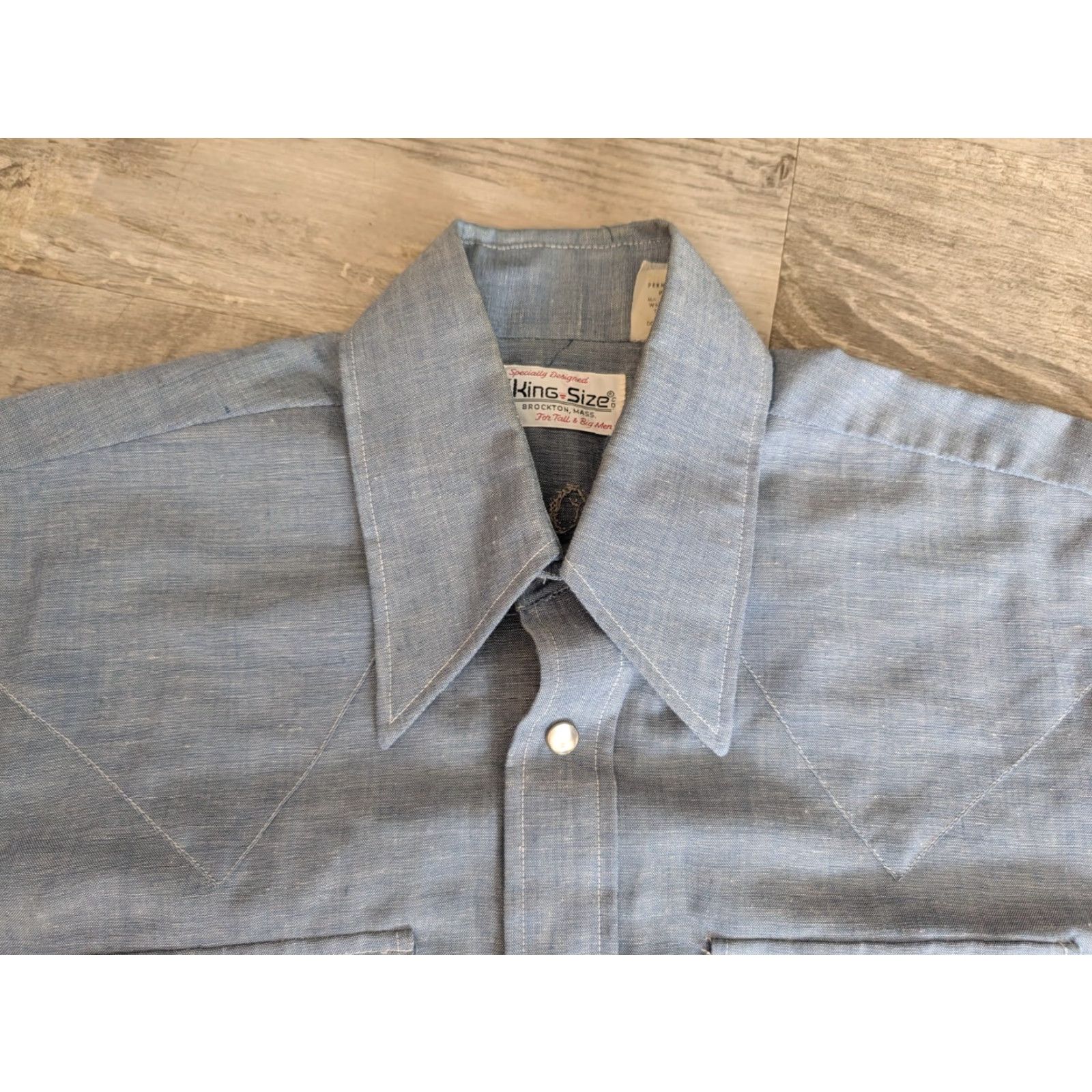 Vintage VINTAGE King Size Shirt Western Chambray Long Sleeve Dagger Collar Pearl Snap Tall Medium Size US M / EU 48-50 / 2 - 6 Thumbnail