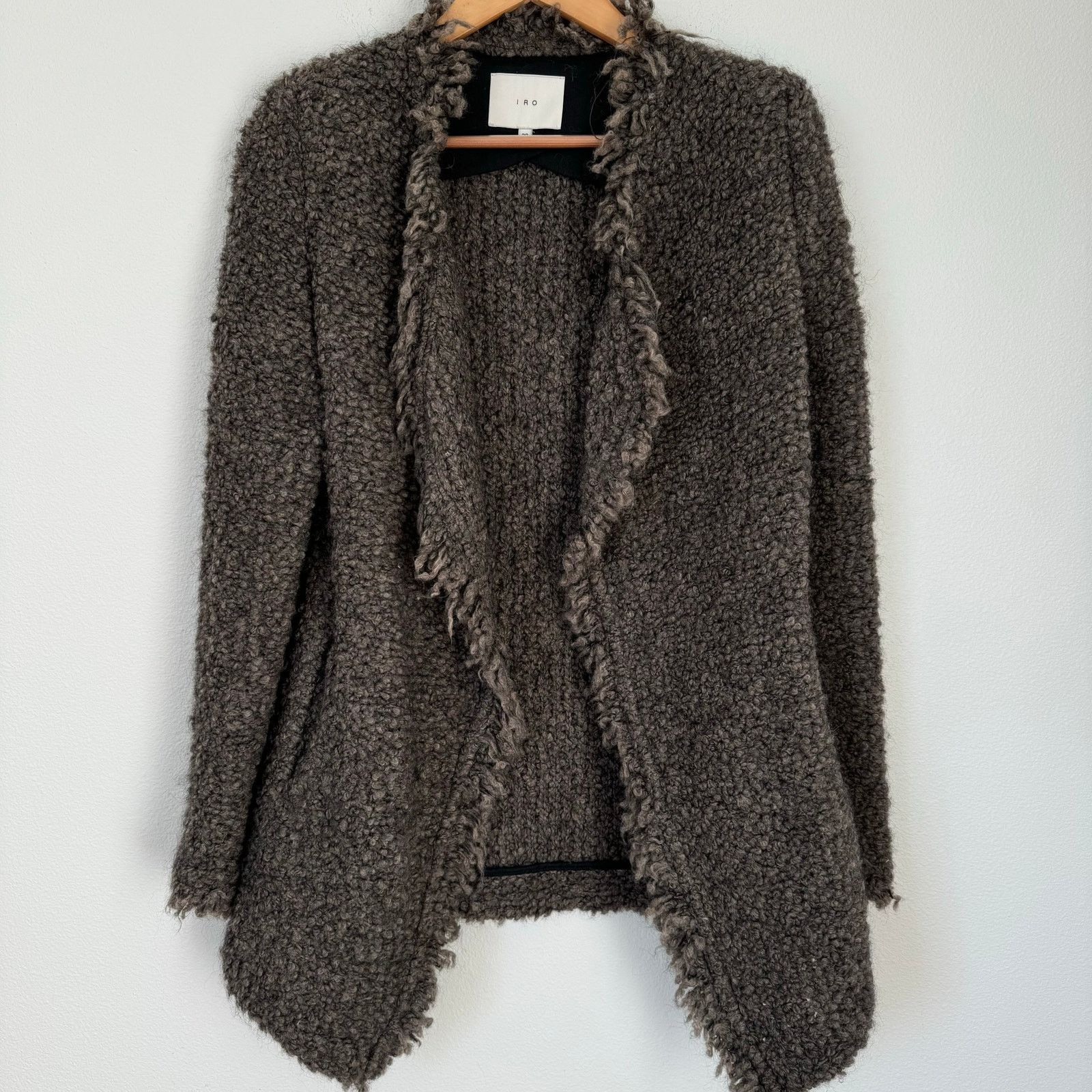 Iro IRO Campbell Fuzzy Boucle Knit Mohair Fringe Cardigan Brown Size M / US 6-8 / IT 42-44 - 7 Thumbnail