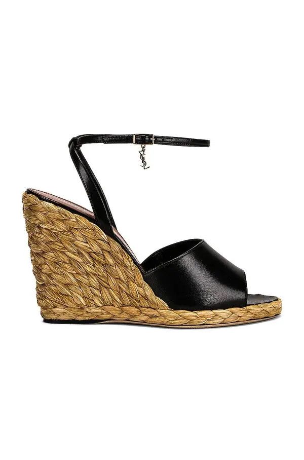 Saint Laurent Paris o1bcso1str1124 Paloma Wedge Espadrilles Sandals in Black Size US 7 / IT 37 - 1 Thumbnail