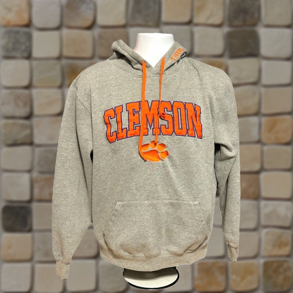 Vintage VTG Clemson University Tigers Hoodie Adult Medium Gray Orange Stitched Front Size US M / EU 48-50 / 2 - 1 Thumbnail