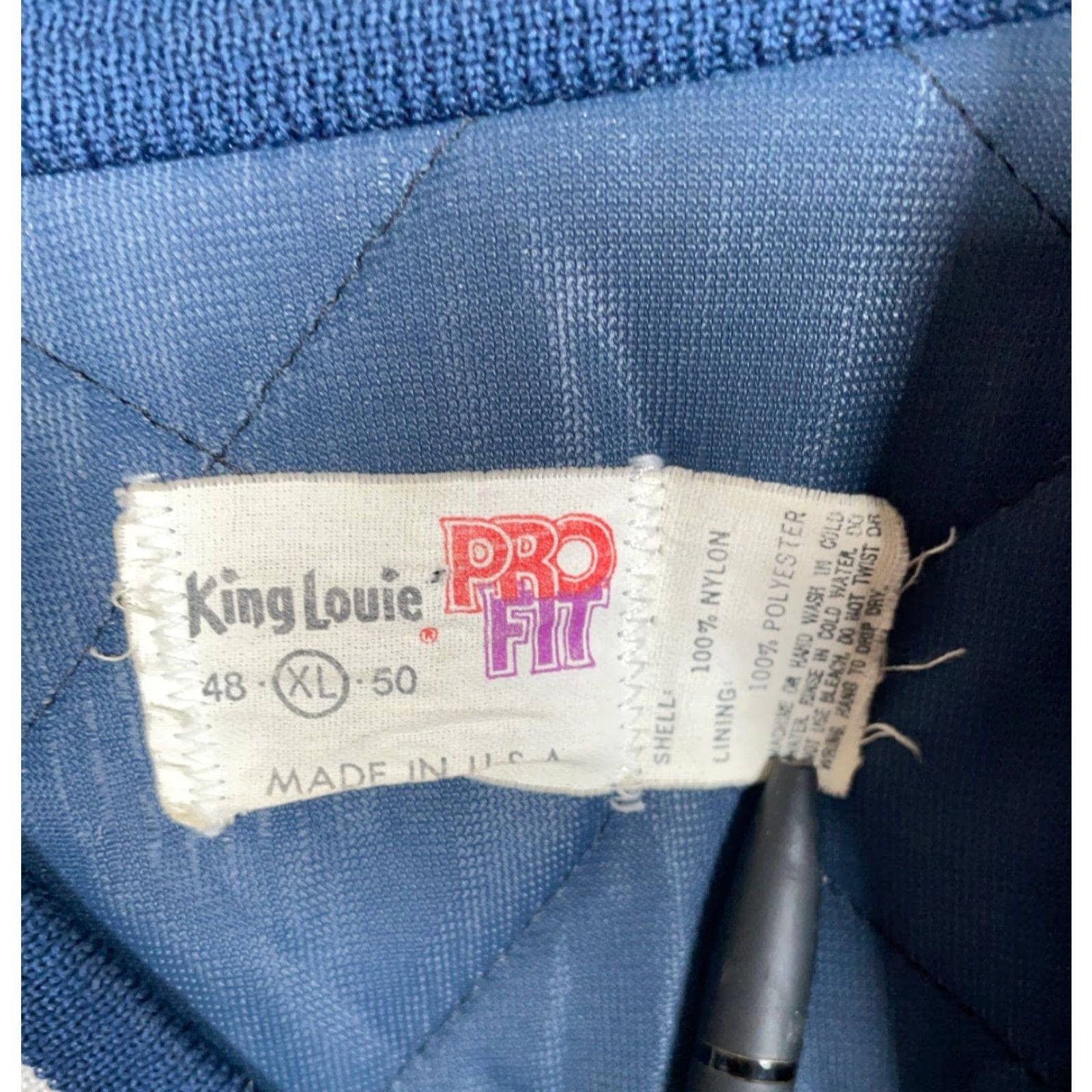 Vintage 80s King Louie Satin Bomber Jacket Adult XL Dark Blue Chainstitch Name Jim Size US XL / EU 56 / 4 - 3 Thumbnail