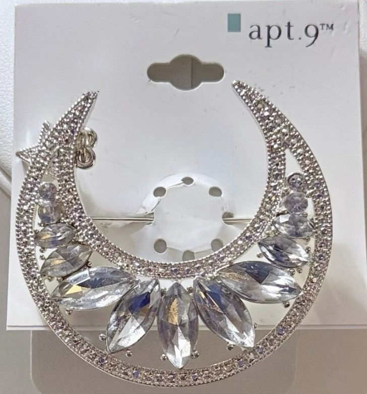 Apt. 9 Apt 9 Celestial Crescent Moon Brooch Pin Rhinestone Star NWT Size ONE SIZE - 2 Thumbnail