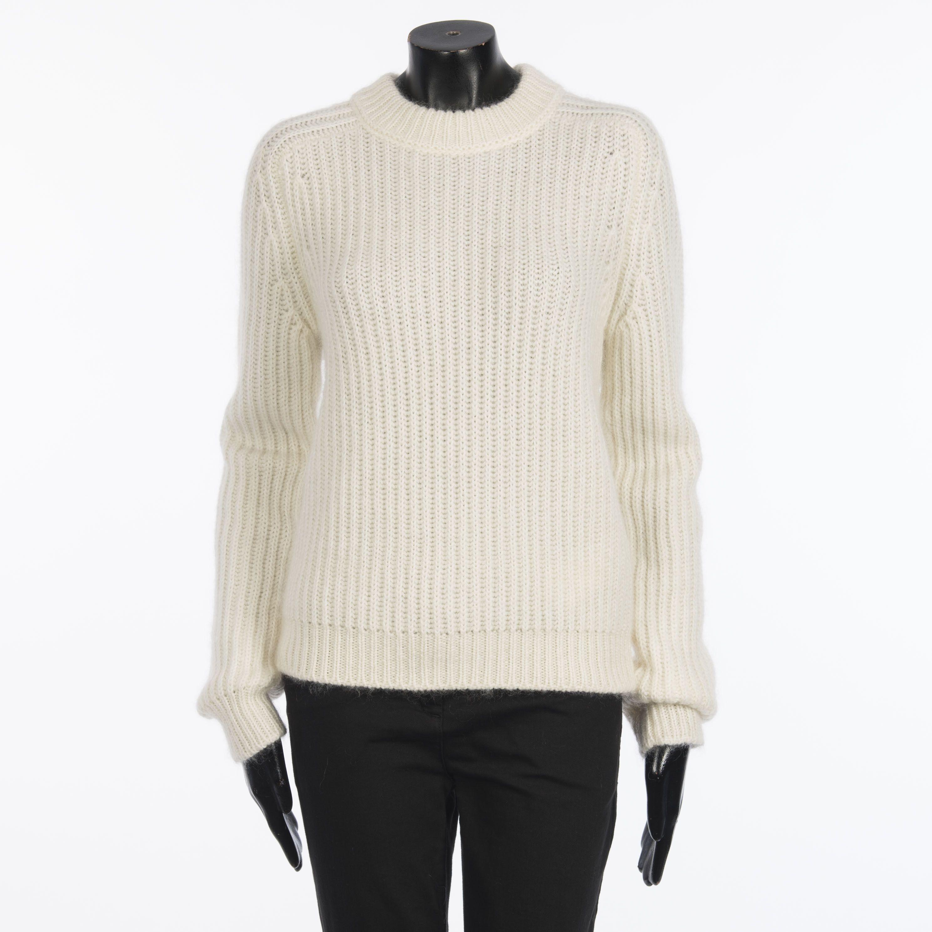 image of YVES Saint Laurent Rib-Knit Sweater In Ivory Cashmere And Mohair, Women's (Size XL)