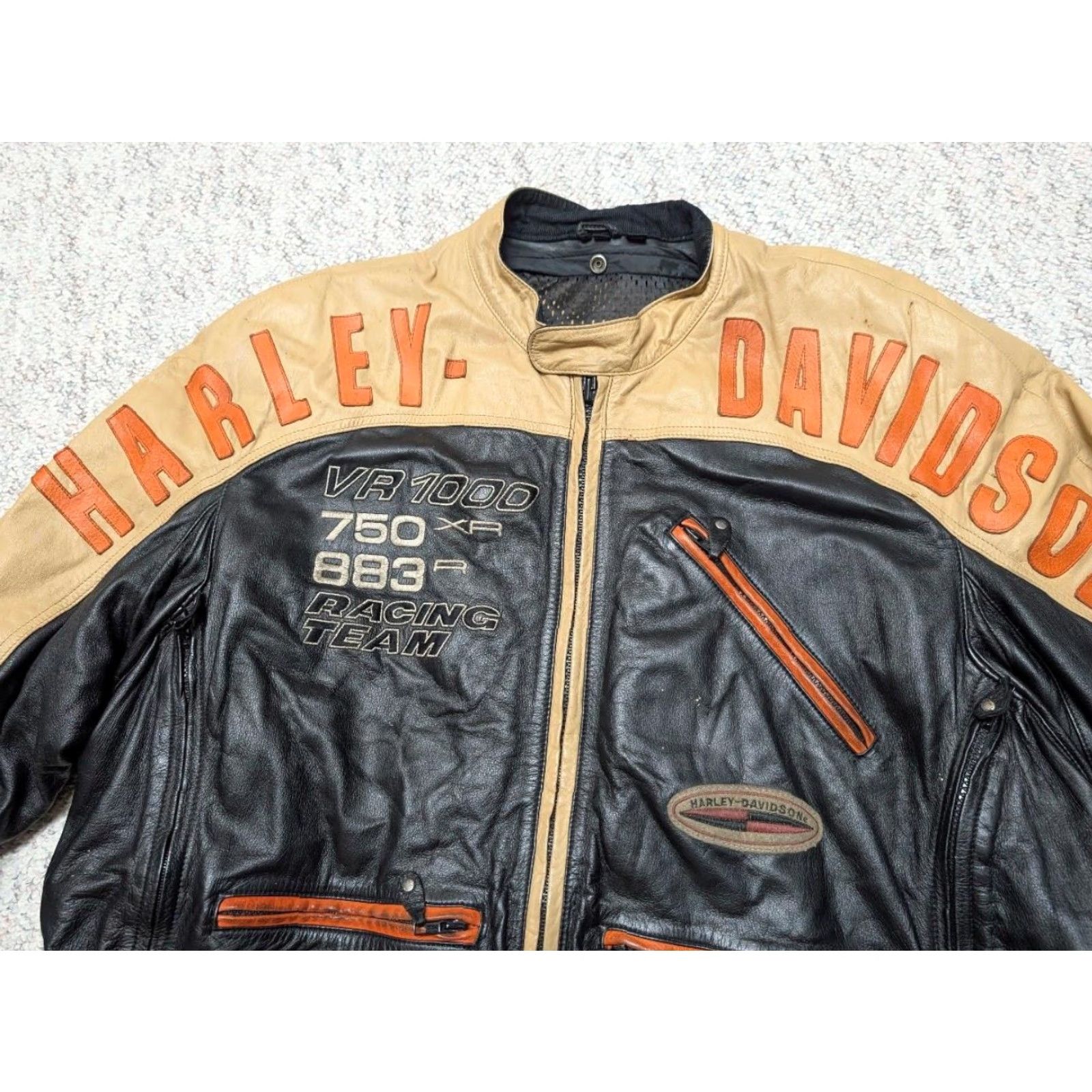 Harley Davidson VINTAGE Harley-Davidson leather Motorcycle Jacket 3XL Mens Black Racing Team cafe racer Size US XXL / EU 58 / 5 - 5 Thumbnail