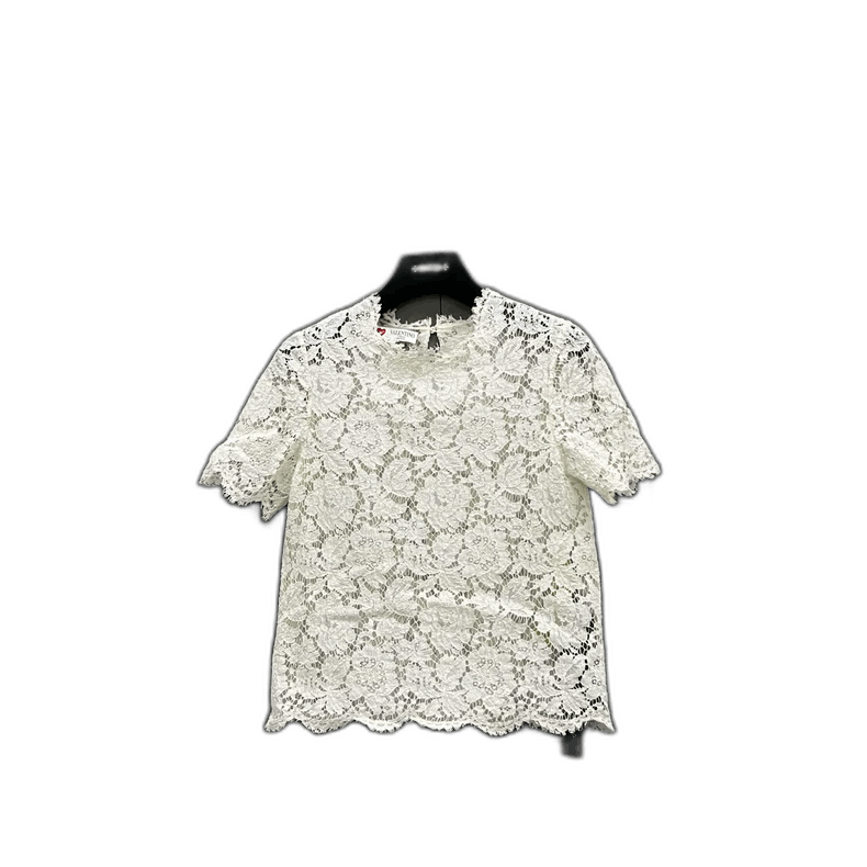 Valentino White Lace Short Sleeve Top