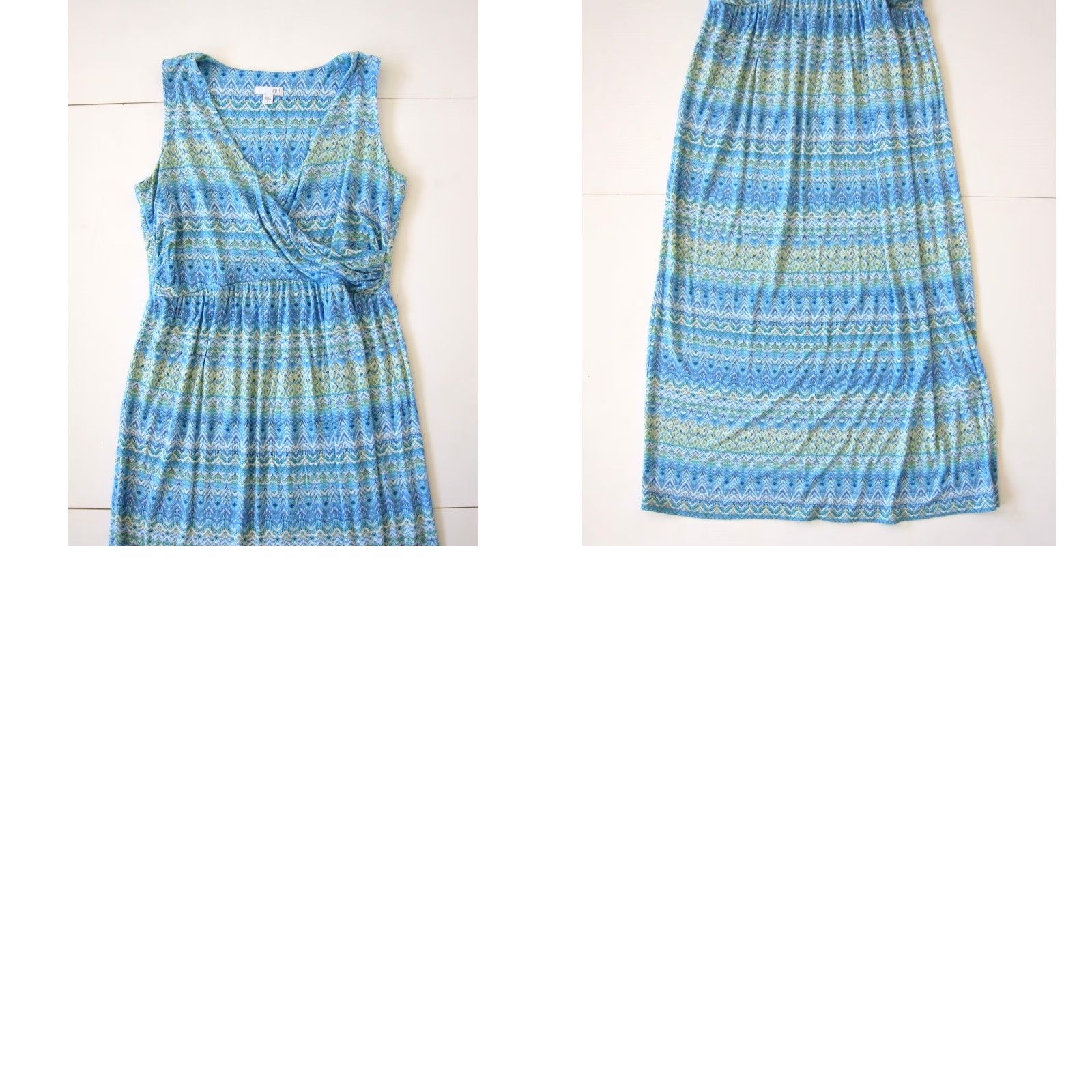 J. Jill J.Jill Rayon Stretch Blue Green Yellow Chevron V-Neck Long Maxi Tank Sun Dress S Size S / US 4 / IT 40 - 8 Thumbnail