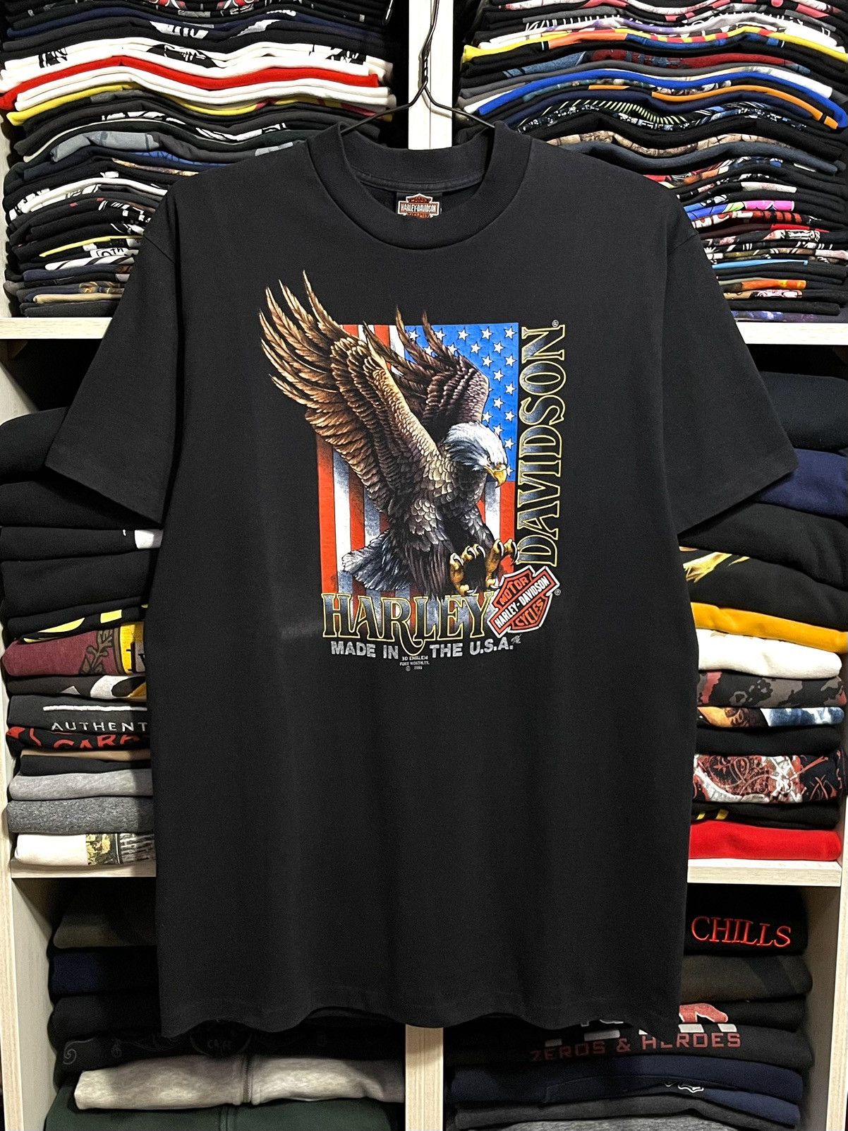 Harley Davidson Vintage 1991 3D Emblem Harley Davidson Eagle USA T-Shirt 90s Size US XL / EU 56 / 4 - 12 Thumbnail