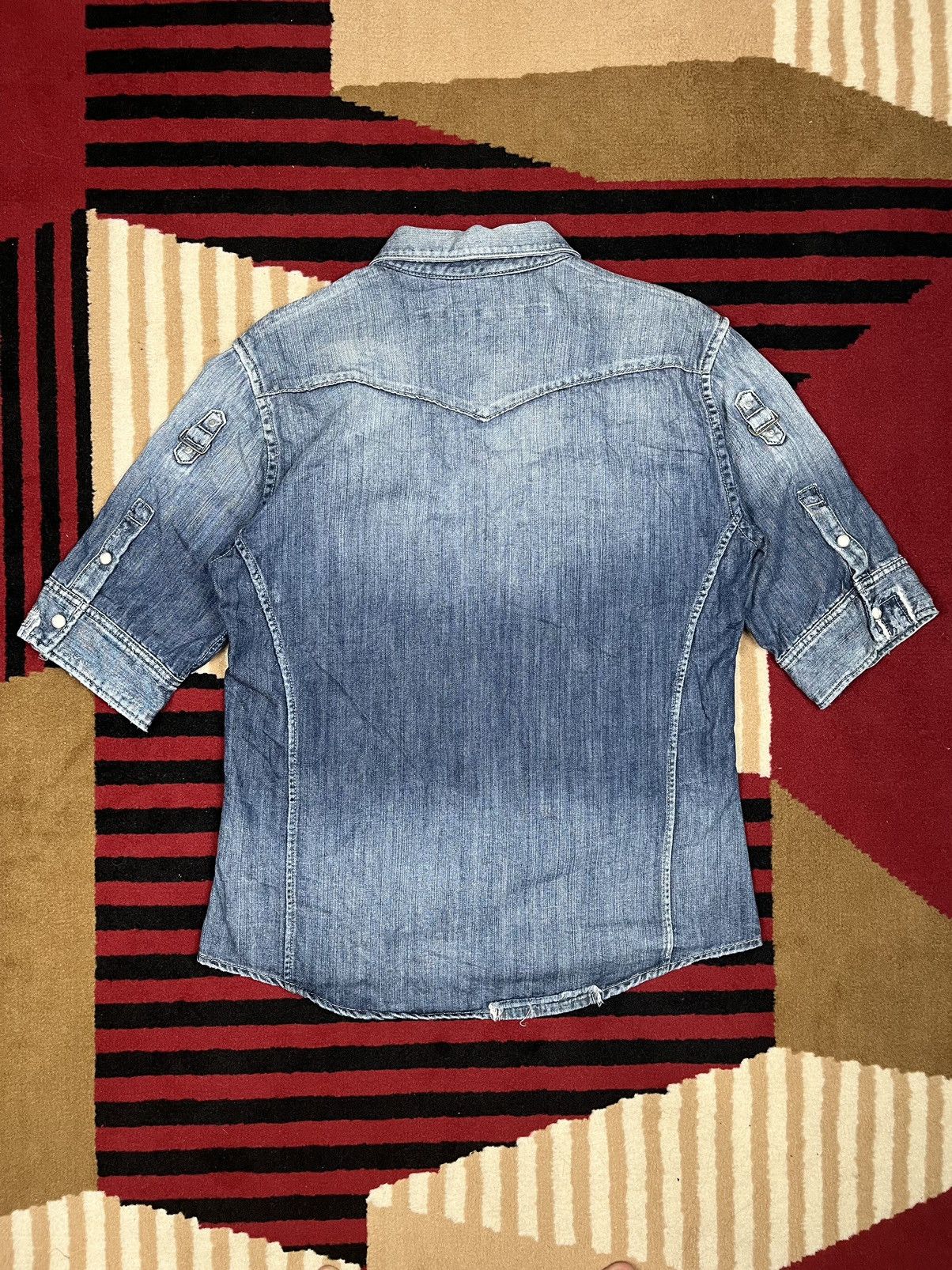 Issey Miyake × Japanese Brand × Tete Homme Plag ! Plag Tete Homme Ripped Denim Shirt Size US M / EU 48-50 / 2 - 5 Thumbnail