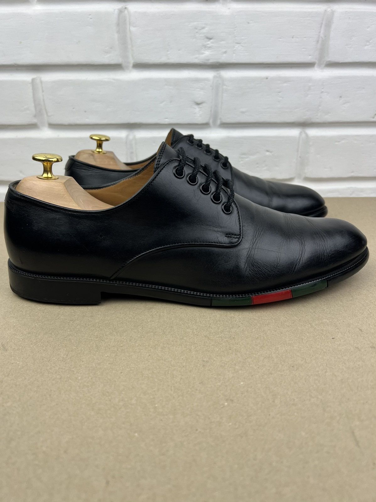 Gucci GUCCI Derby Leather Shoes Lace Up Web Stripe Black Men’s Size US 10.5 / EU 43-44 - 6 Thumbnail